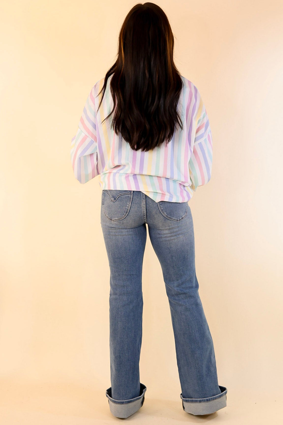 Ultimate Cowgirl Chic Button-Up Striped Blouse in Pastel White