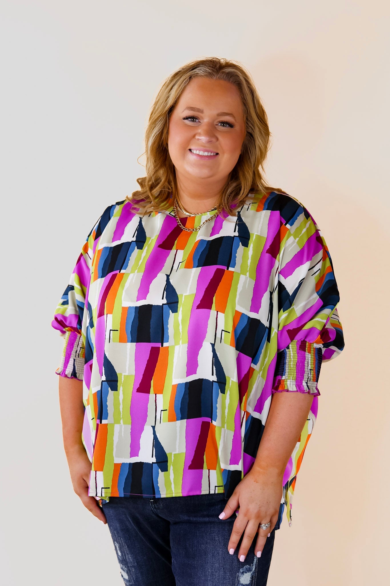 Premium Abstract Print Summer Top - Purple & Navy