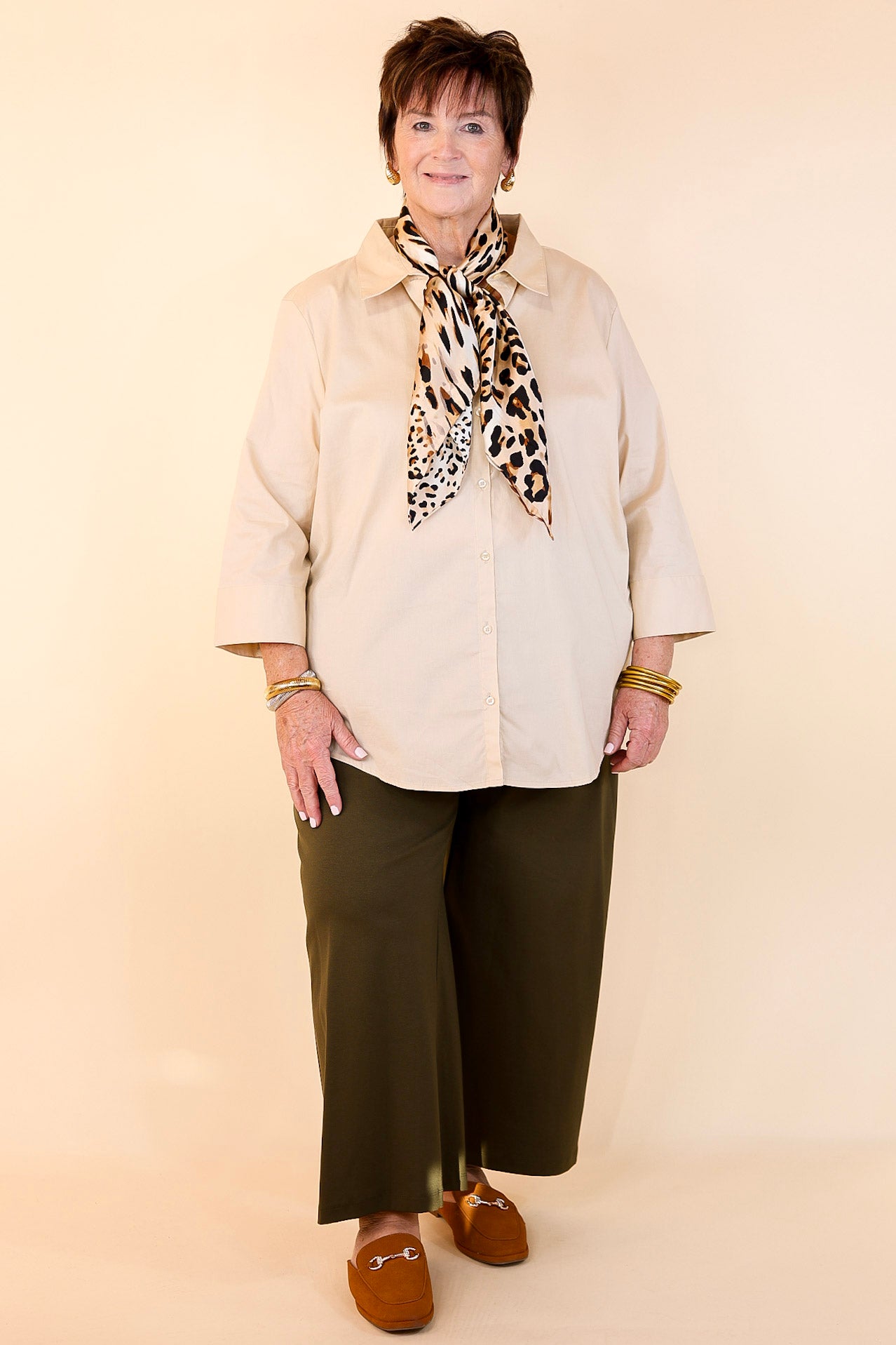 Premium Simply Chic Collared Button-Up Blouse | 3/4 Sleeves | Cream