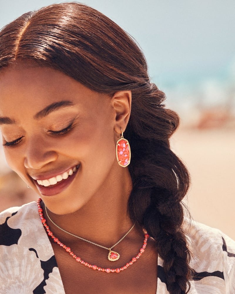 Premium Kendra Scott Elle Gold Drop Earrings | Bronze Veined Red Fuchsia Magnesite | Ultimate Statement Jewelry
