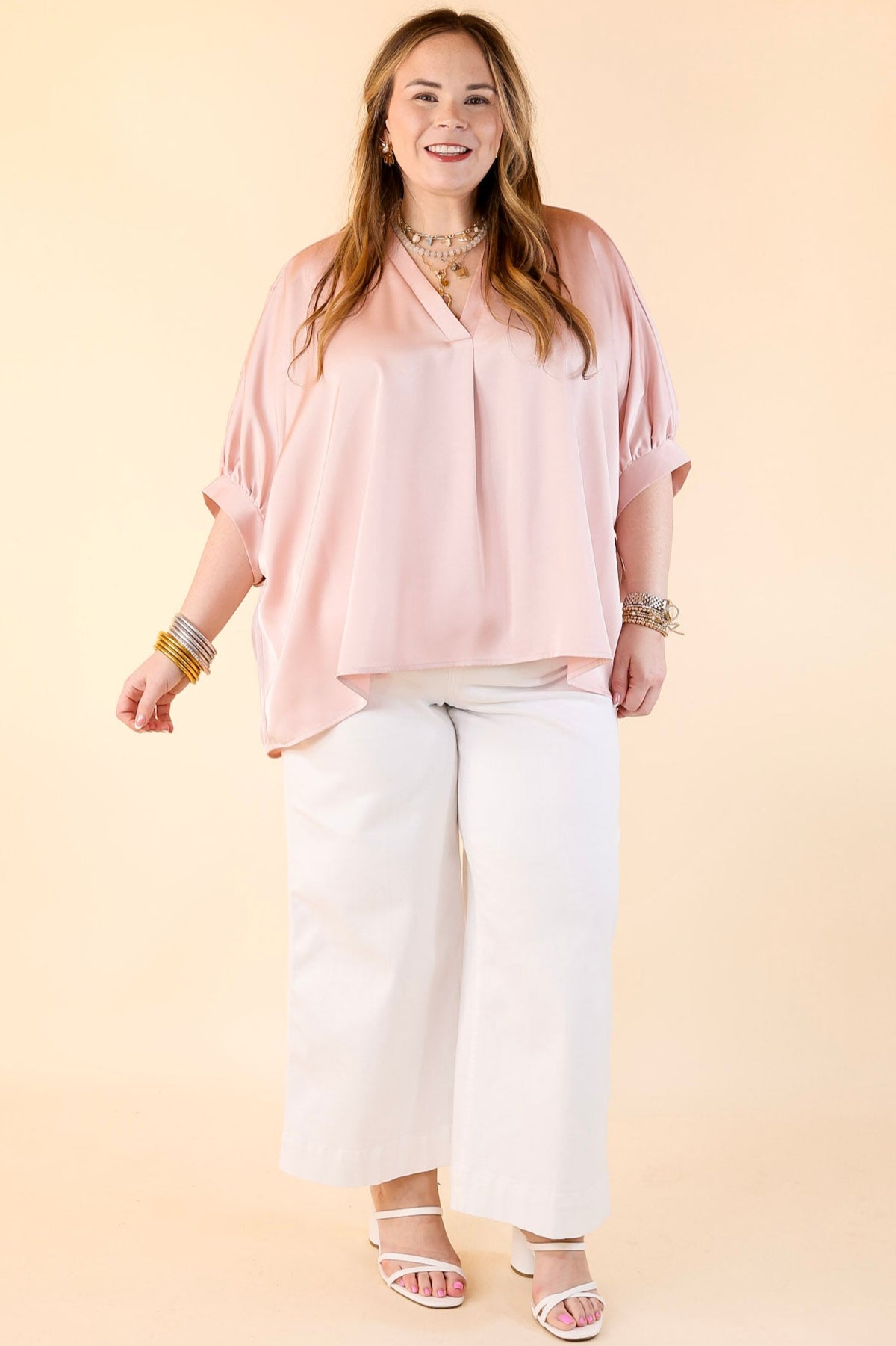 Premium Light Pink Oversized Blouse – Chic & Versatile