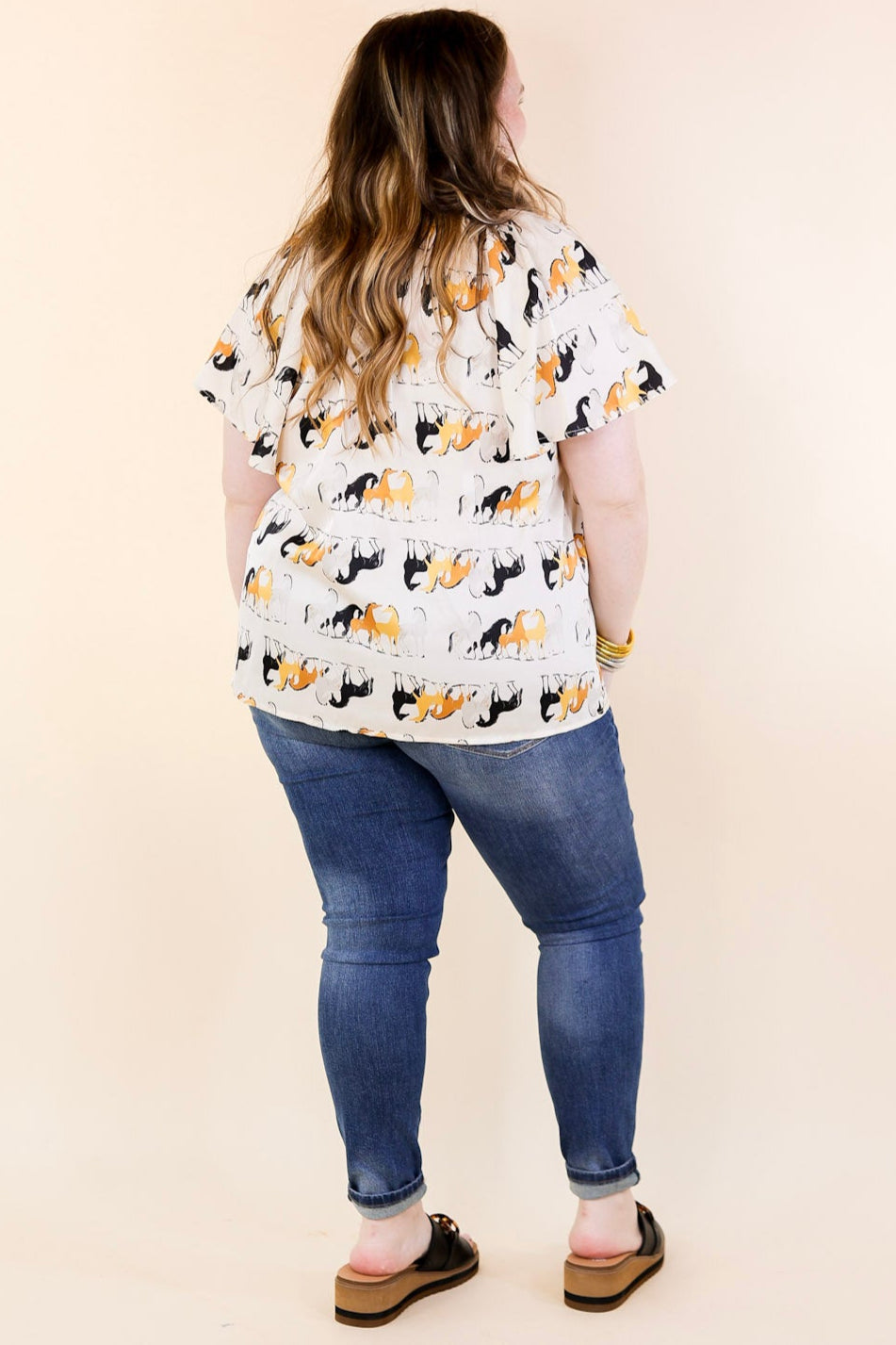 Premium Away We Go Ivory Horse Print Button-Up Shirt