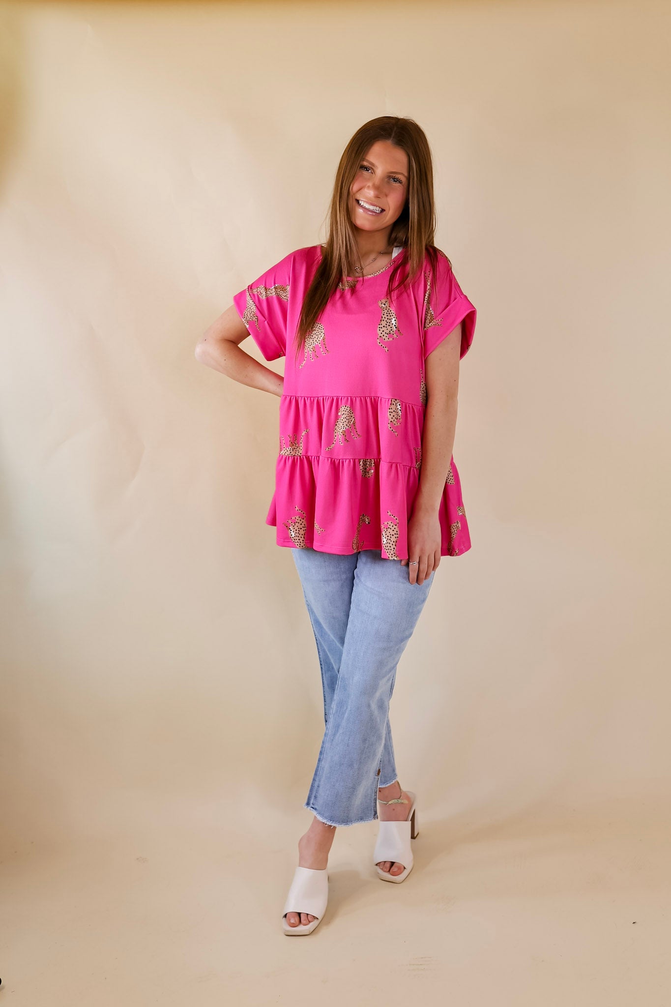 Premium Wild Cheetah Print Tiered Babydoll Top in Hot Pink - Ultimate Spring Style