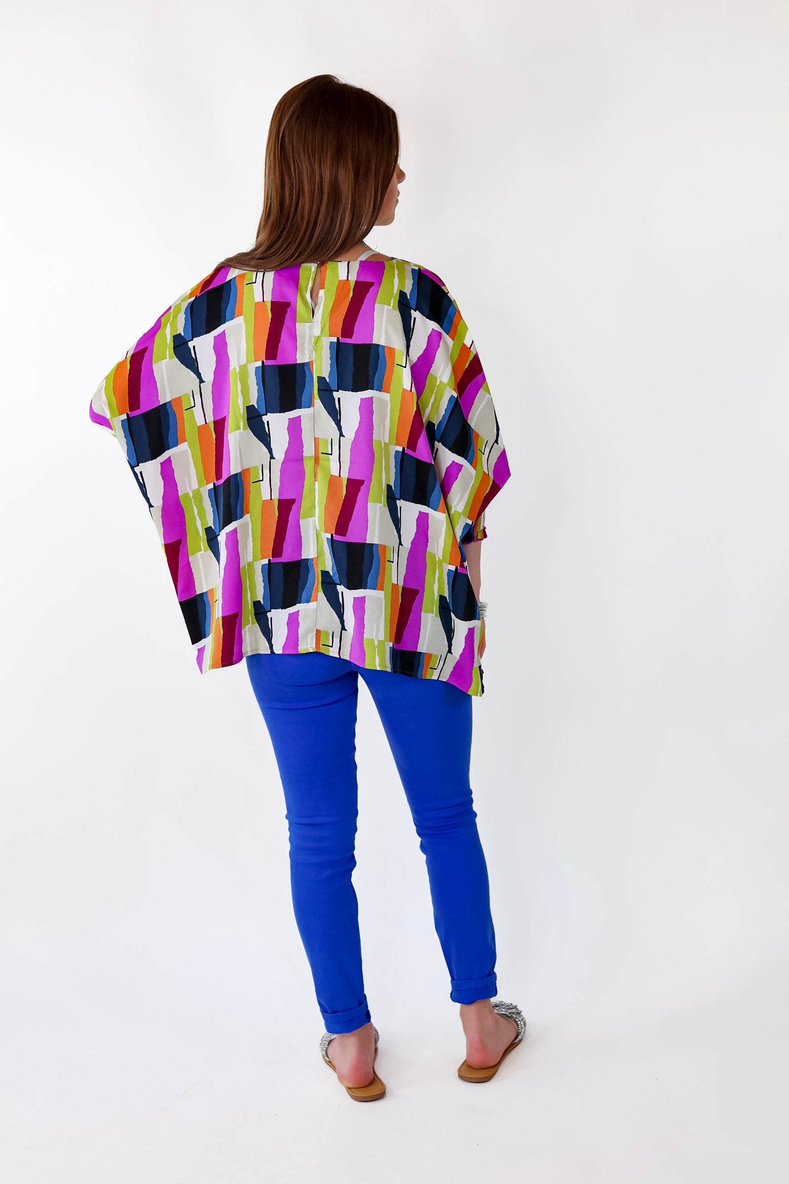 Premium Abstract Print Summer Top - Purple & Navy