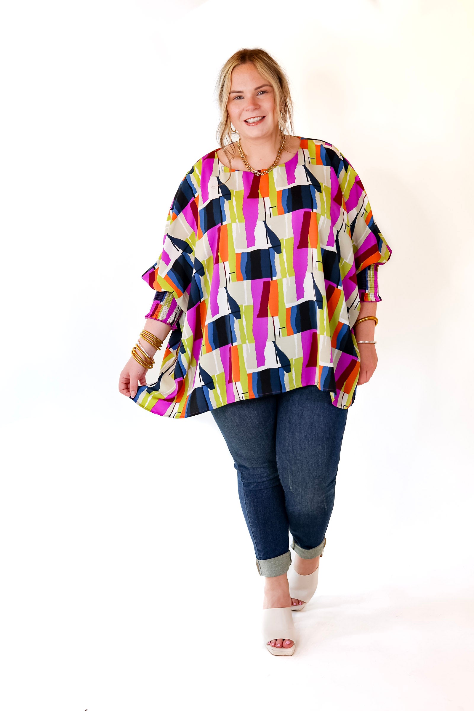 Premium Abstract Print Summer Top - Purple & Navy