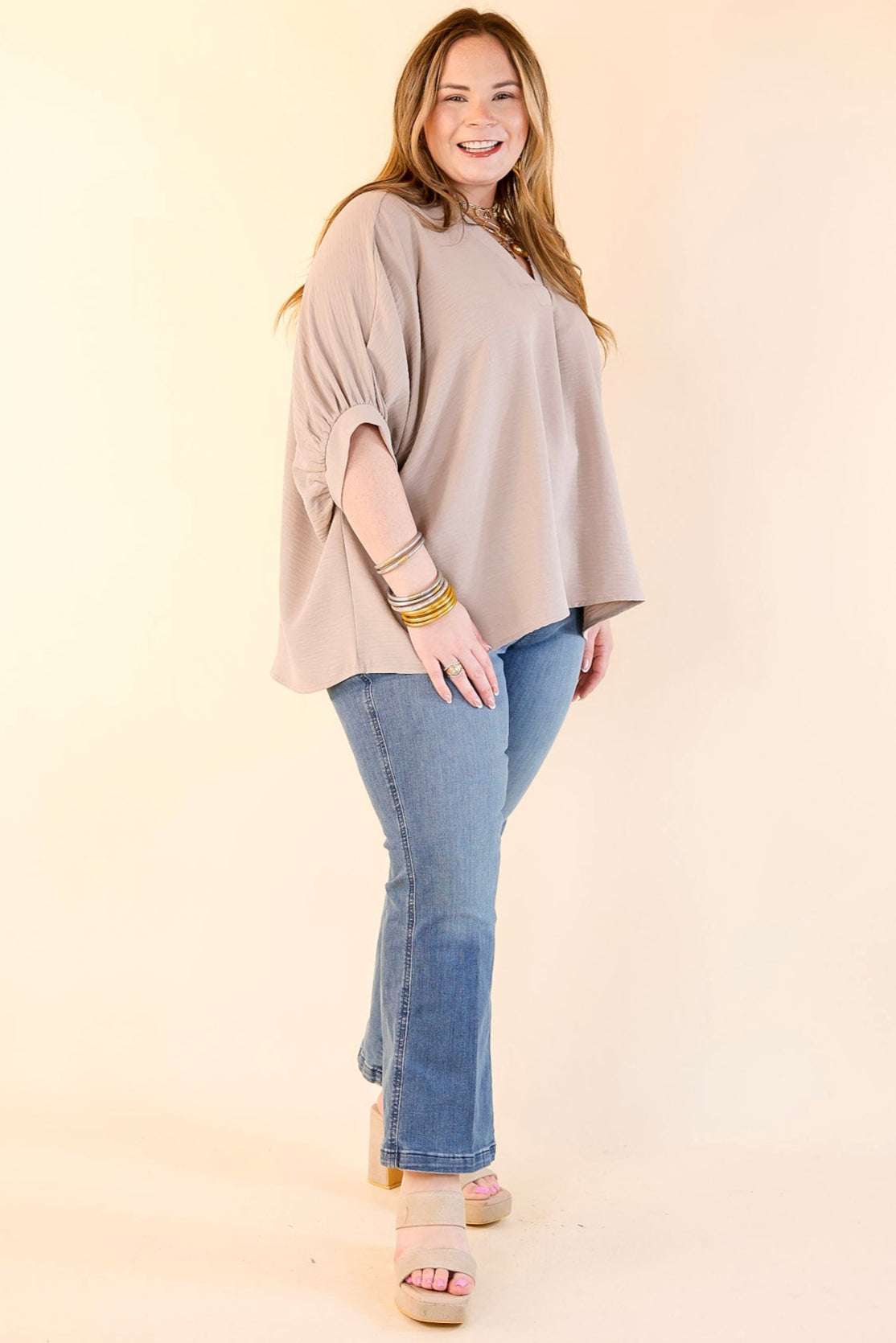 Premium V-Neck Half Sleeve Top in Ash Mocha Brown - Ultimate Wardrobe Essential