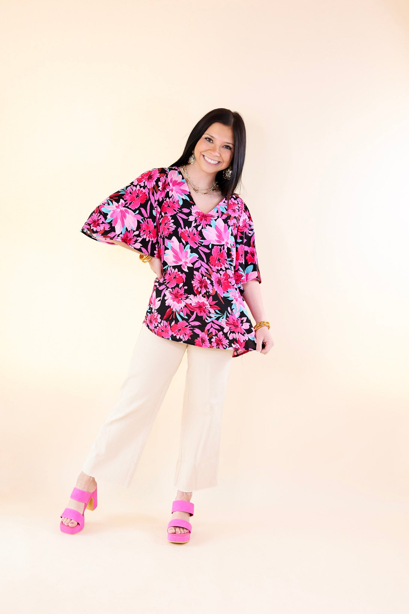 Premium Black Floral V-Neck Blouse - Ultimate Style Upgrade