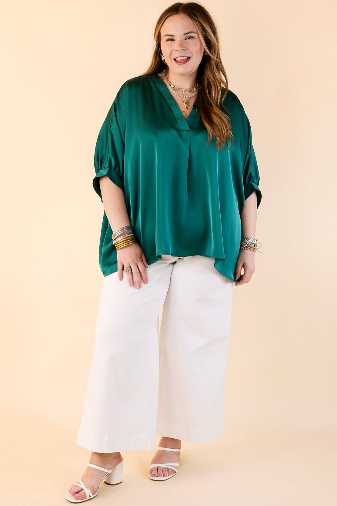 Premium Oversized V-Neck Blouse in Hunter Green - Ultimate Chic Style