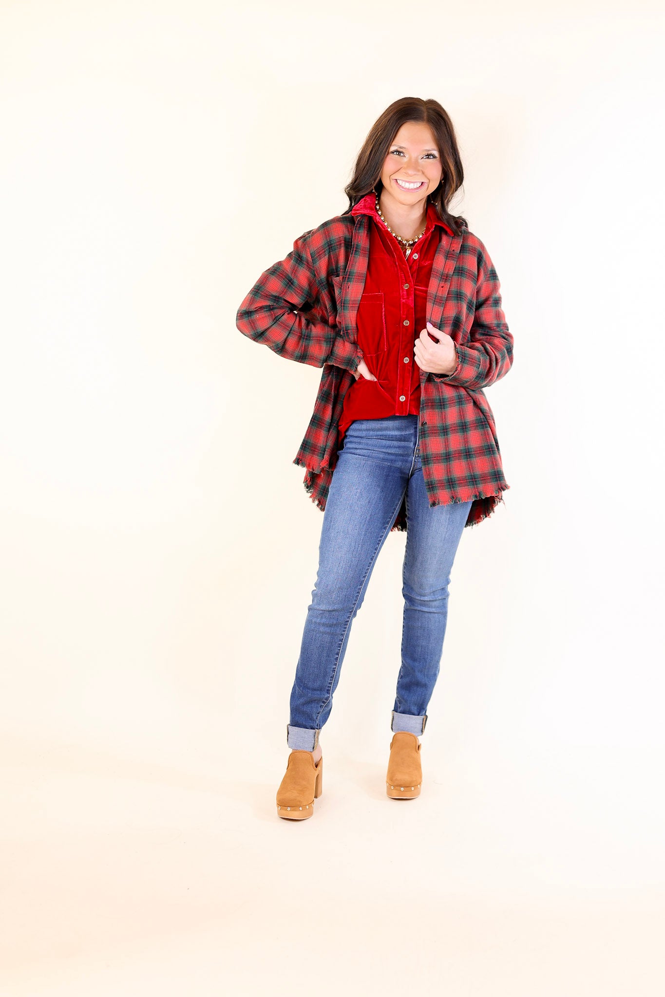 Premium Holiday Plaid Flannel Shirt - Red & Green Long Sleeve Button-Up