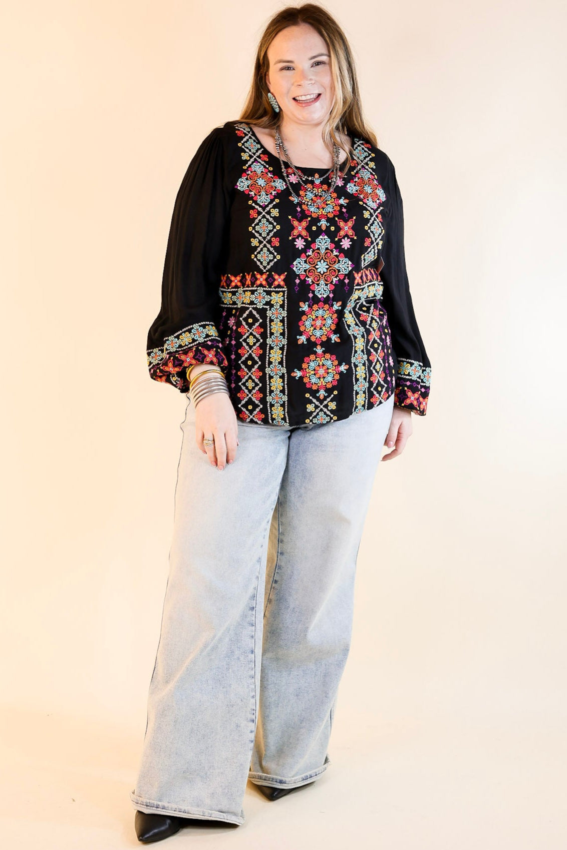 Premium Embroidered Long Sleeve Top - Wake Up Call Black