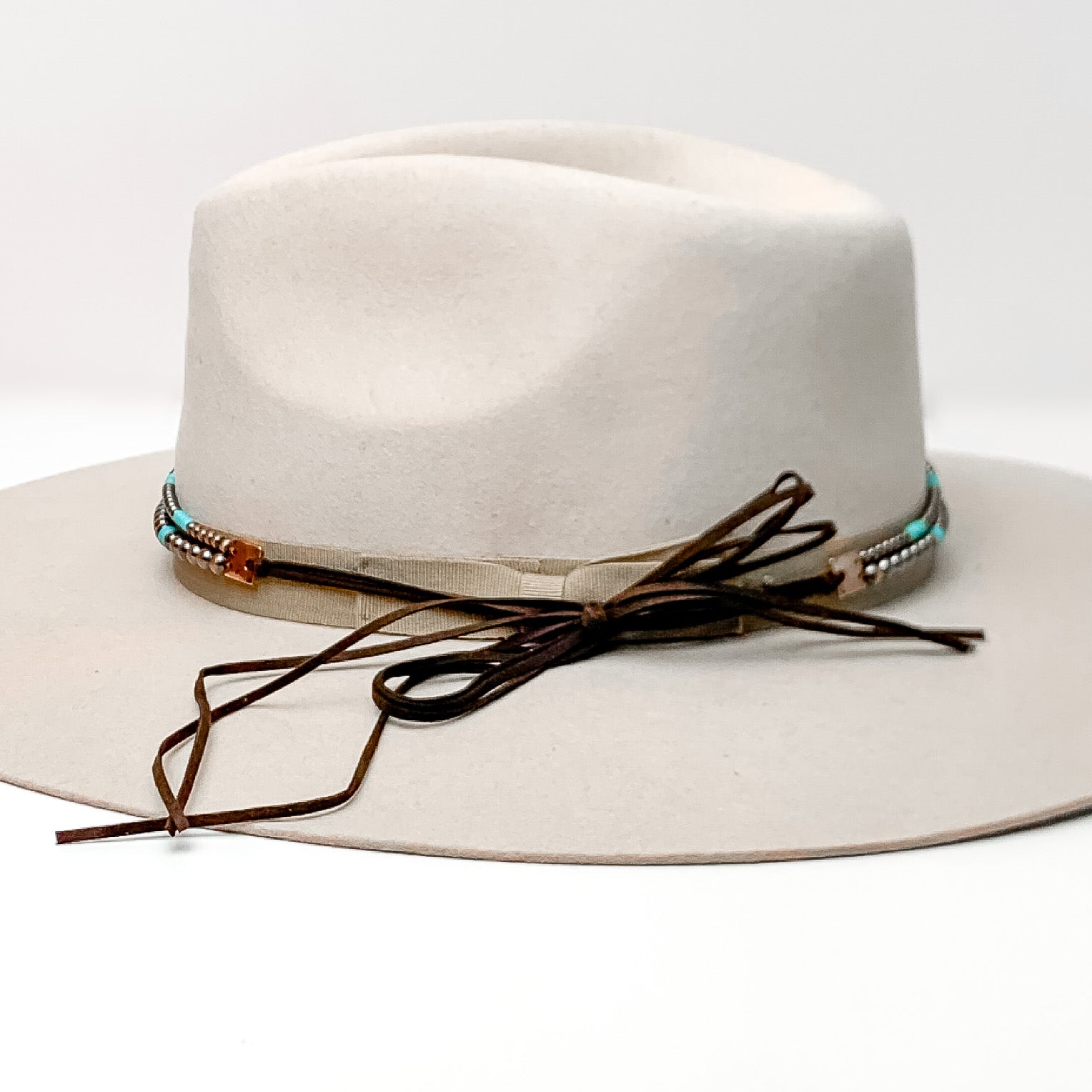 Premium Copper & Turquoise Pearl Hat Band with Black Tie Strings - Ultimate Style Upgrade