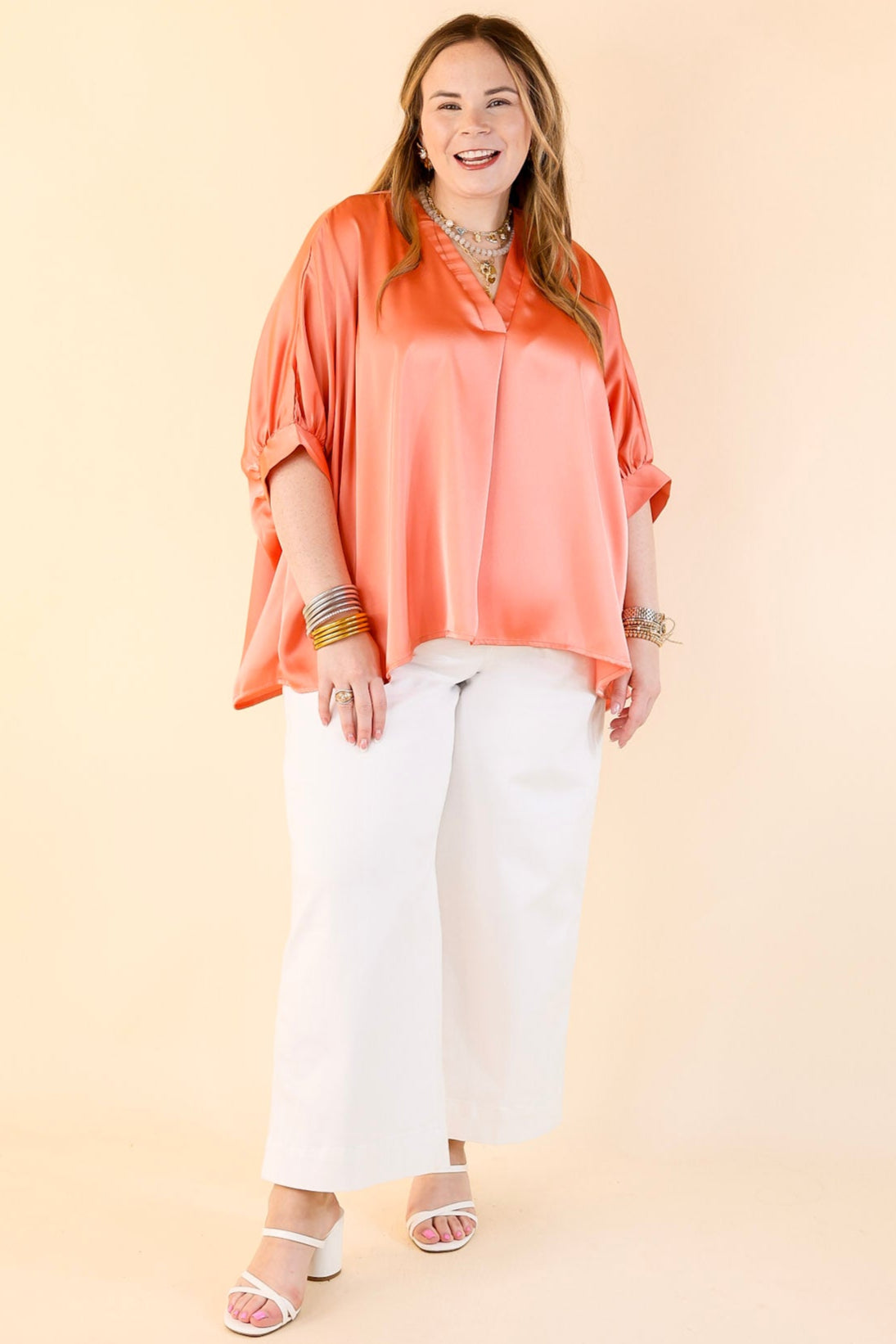 Premium Coral Orange Oversized Blouse - Effortless Chic for Every Occasion
