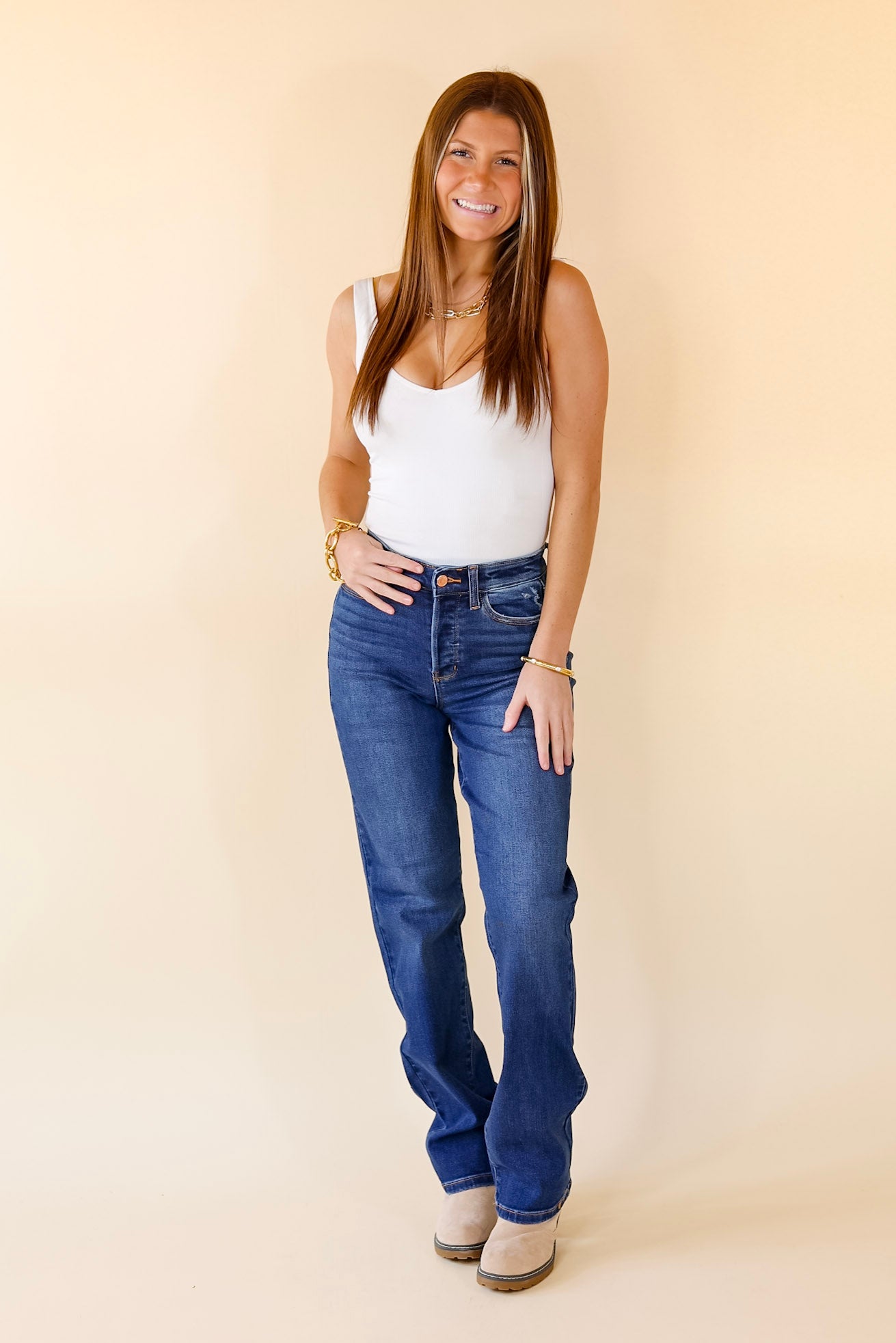 Ultimate Fit Judy Blue High Standards Hidden Button Fly Jeans - Medium Wash | Last Chance Size 0