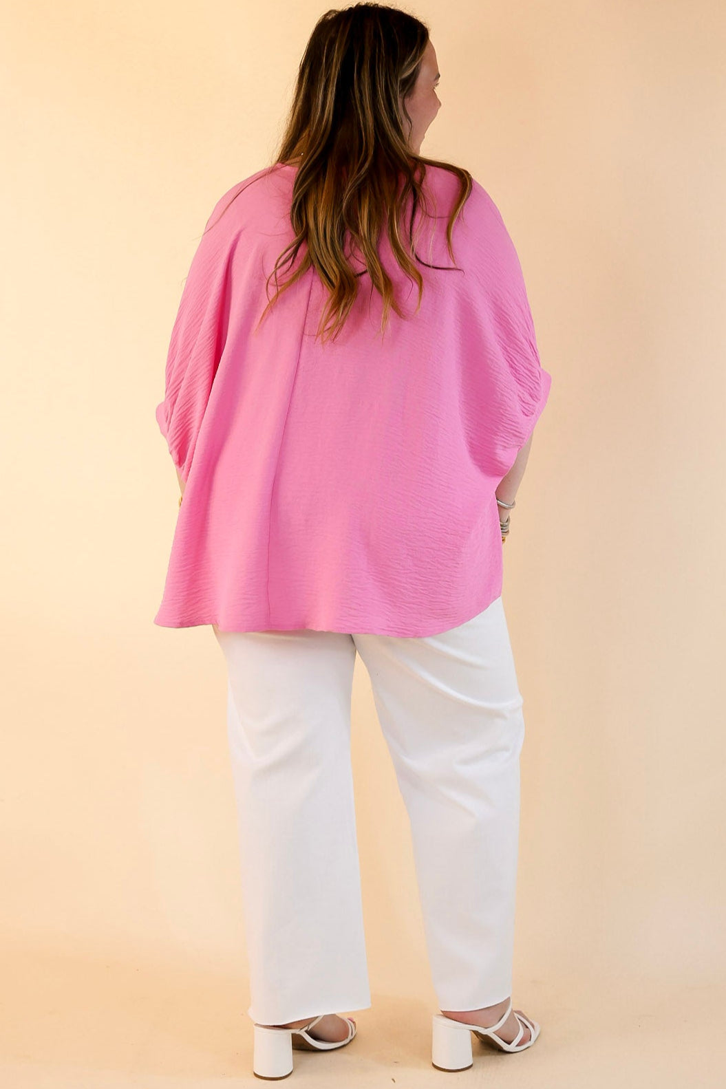 Premium V-Neck Blouse: Candy Pink Half-Sleeve Essential