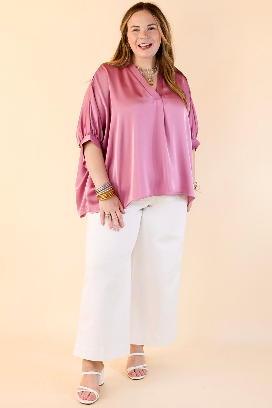 Premium Mauve Purple Oversized Blouse - Chic Half Sleeve Design