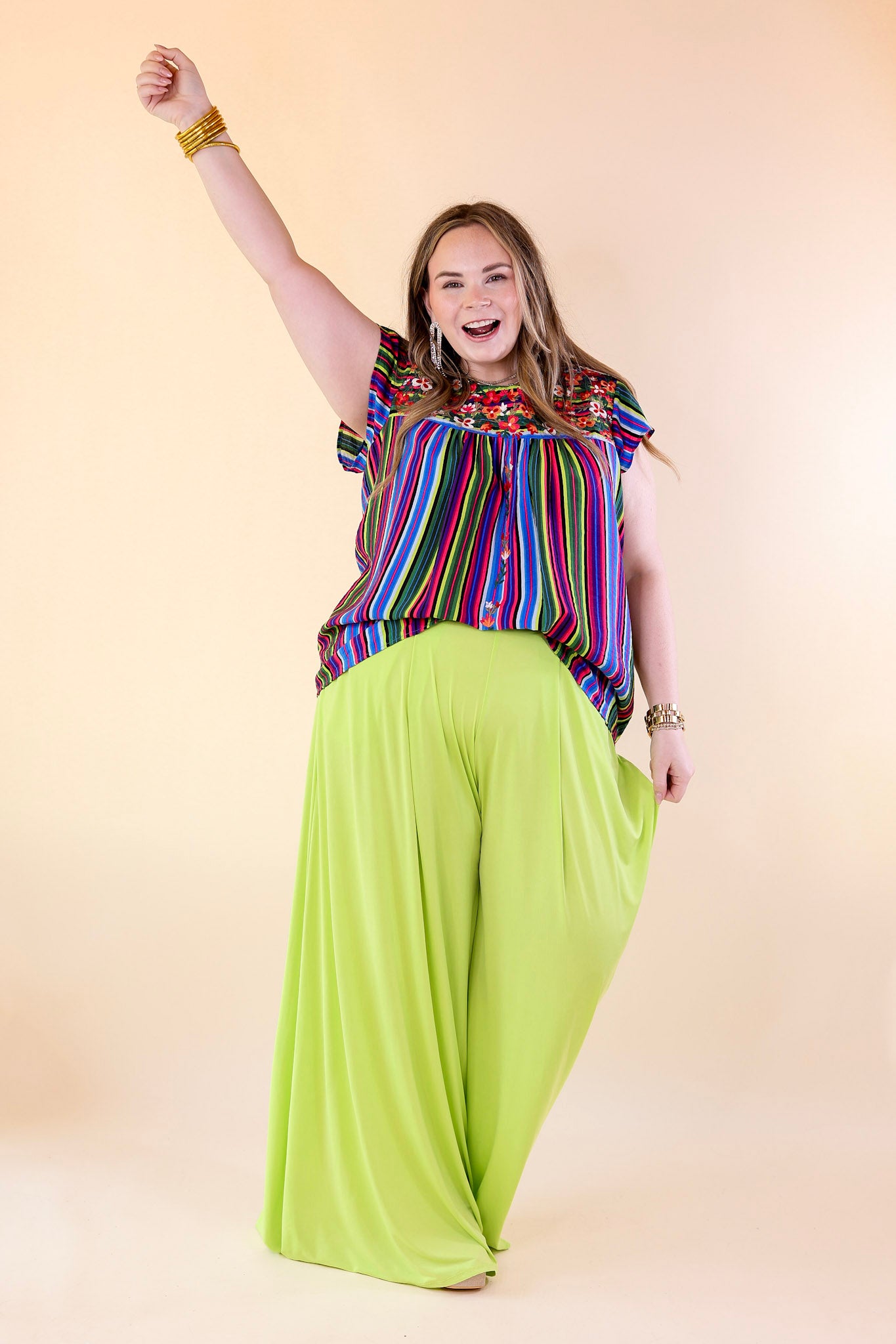 Ultimate Comfort | Neon Lime Wide Leg Pants for Plus Size