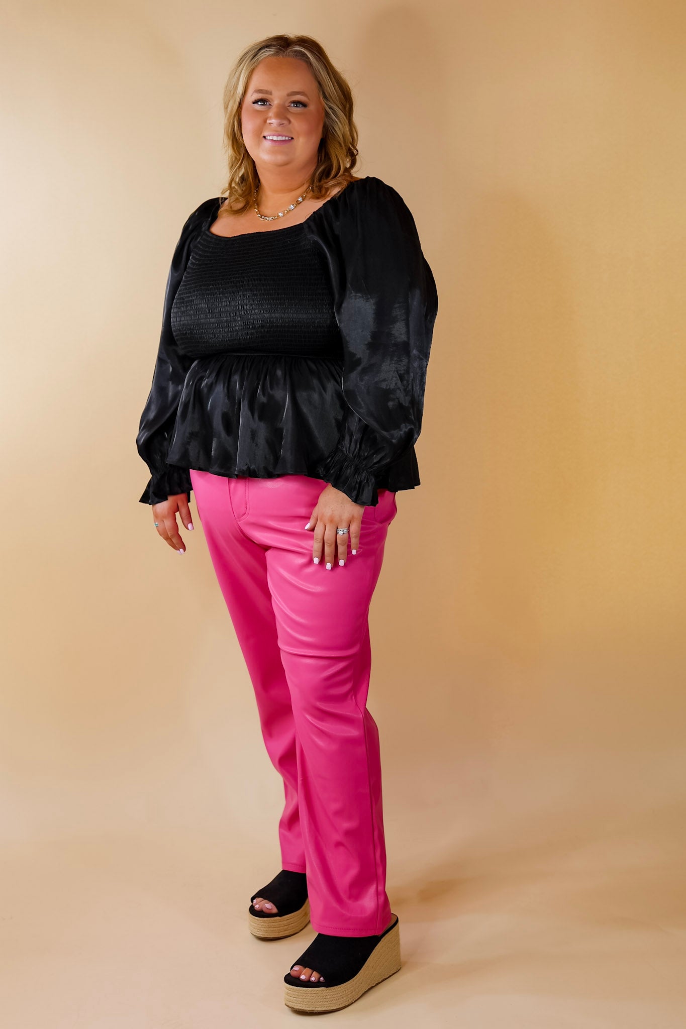 Ultimate Elegance Smocked Long Sleeve Top - Black