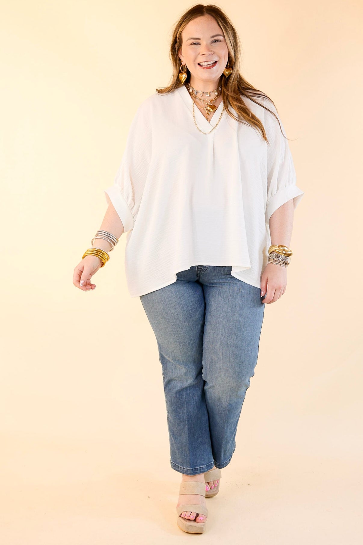 Premium V-Neck Half-Sleeve Top | Timeless Off White Essential