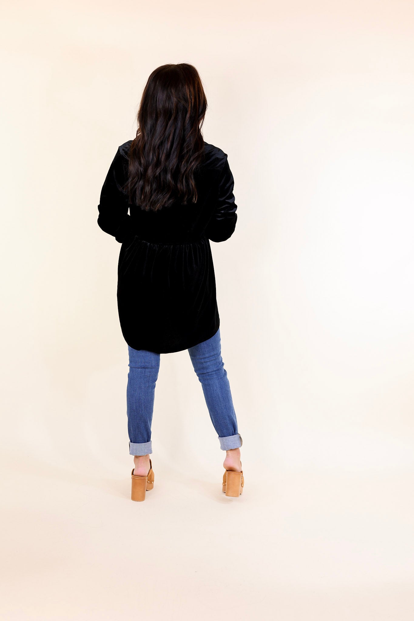 Premium Velvet Babydoll Tunic Top - Call Me Yours Black