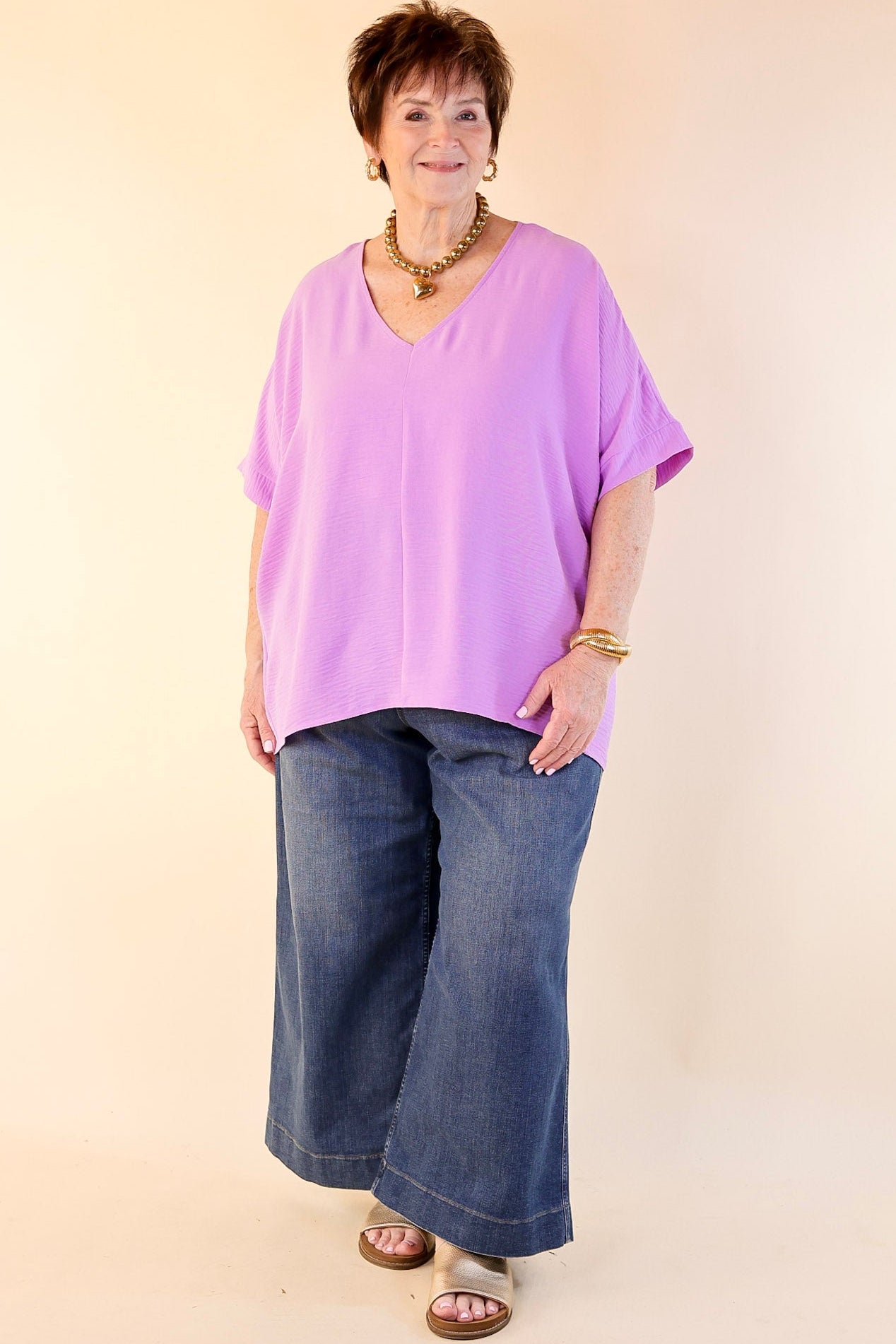 Premium Lavender Purple V-Neck Short Sleeve Top – Ultimate Wardrobe Essential