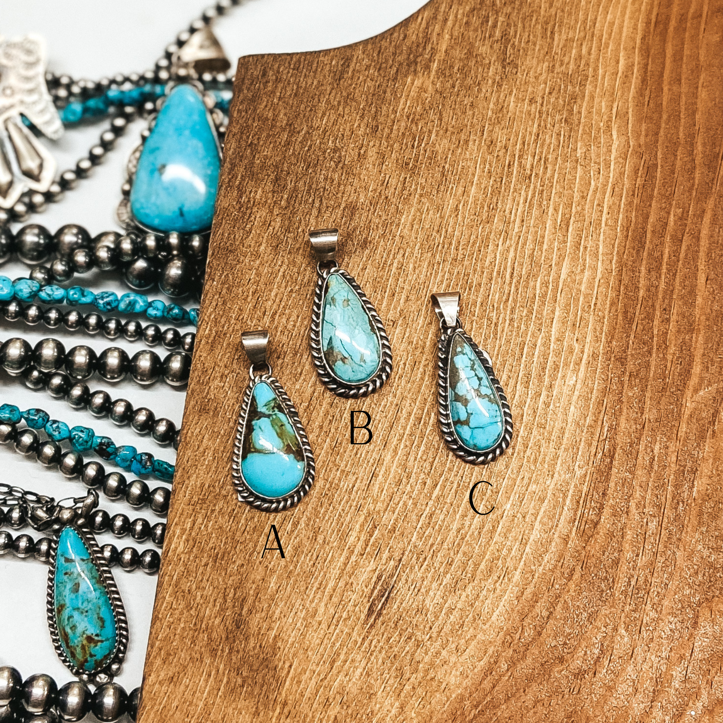 Premium Navajo Handmade Sterling Silver & Kingman Turquoise Teardrop Pendant by Elouise Kee