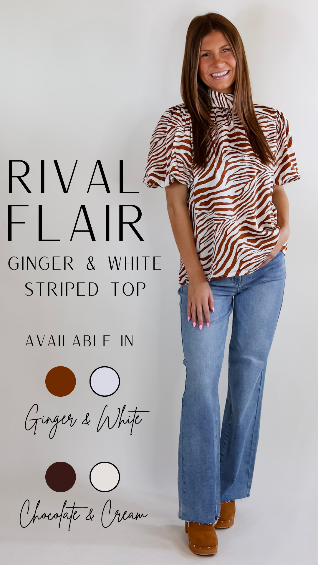 Premium Rival Flair Zebra Print Mock Neck Top – Ginger & White
