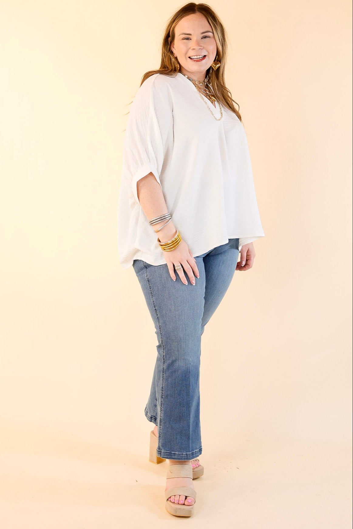 Premium V-Neck Half-Sleeve Top | Timeless Off White Essential