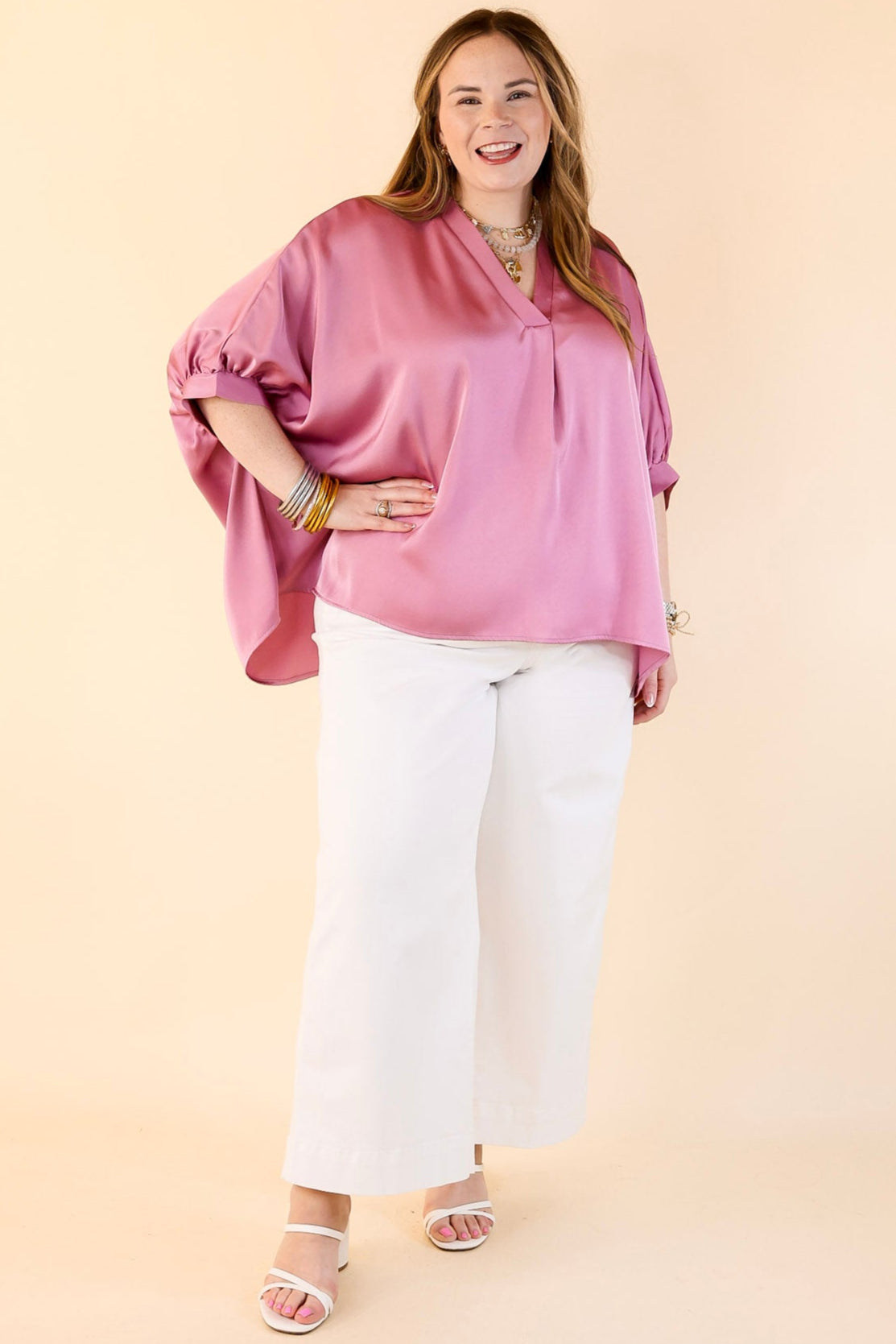 Premium Mauve Purple Oversized Blouse - Chic Half Sleeve Design