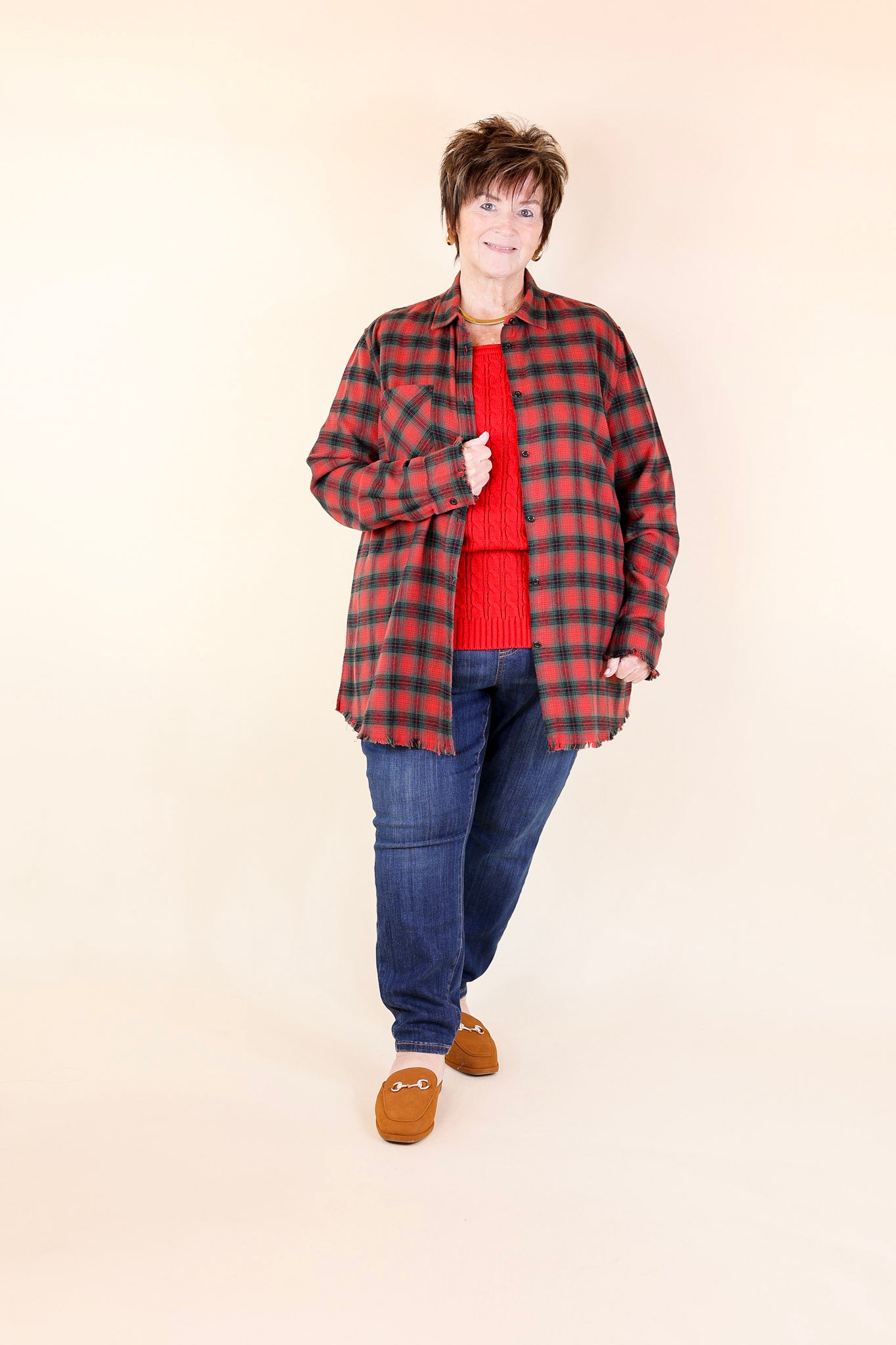 Premium Holiday Plaid Flannel Shirt - Red & Green Long Sleeve Button-Up