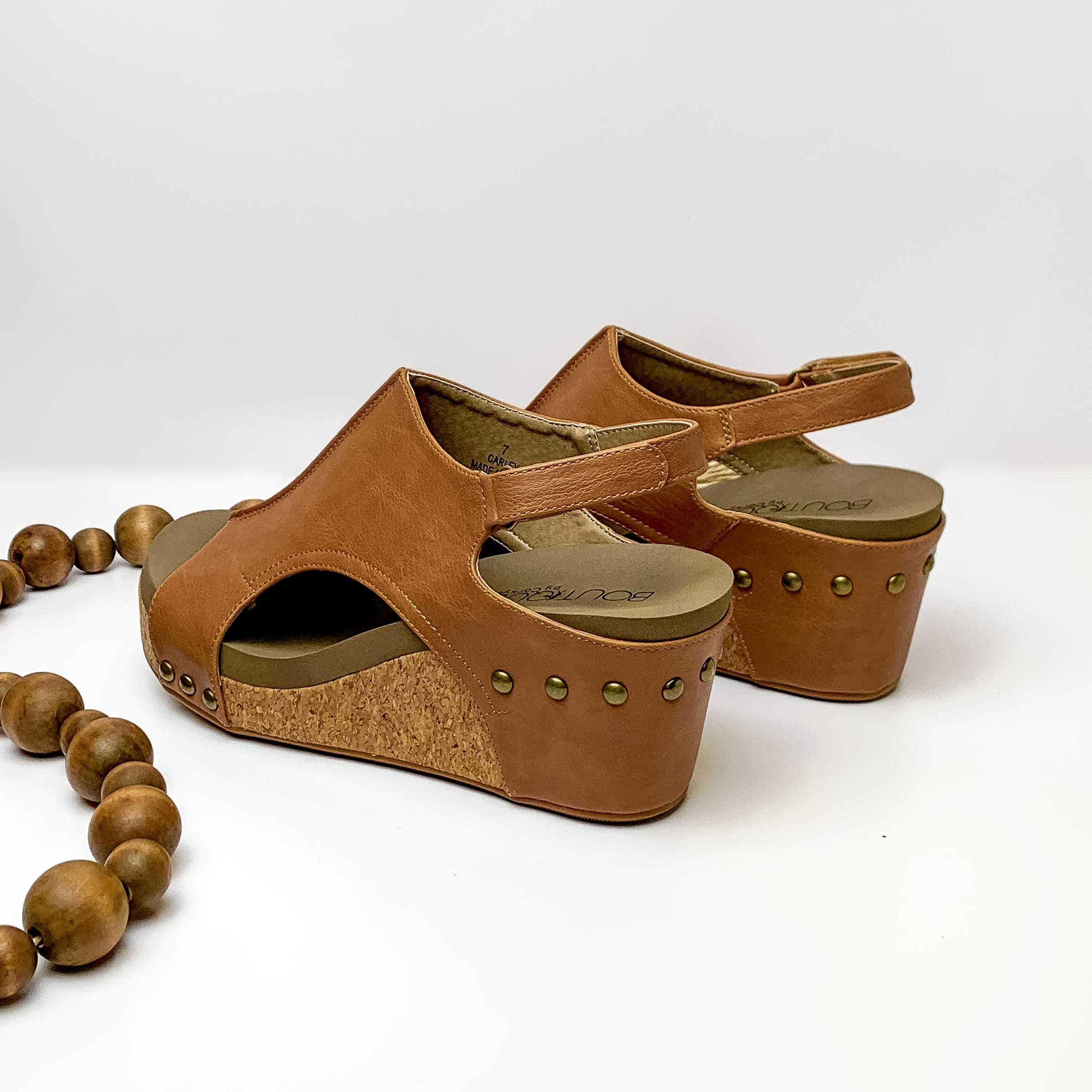 Corky's | Premium Carley Wedge Sandals with Adjustable Velcro Straps in Cognac