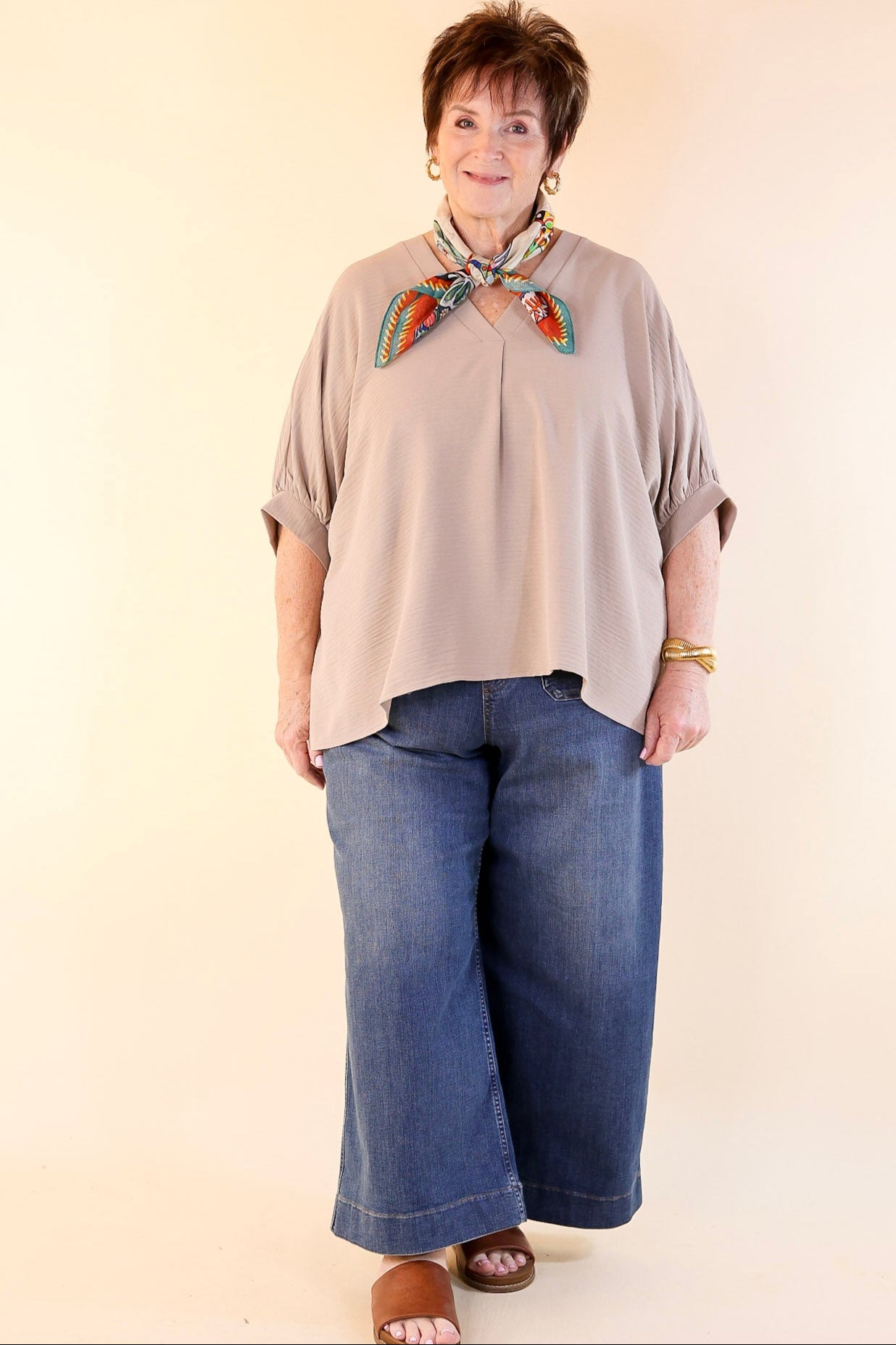 Premium V-Neck Half Sleeve Top in Ash Mocha Brown - Ultimate Wardrobe Essential