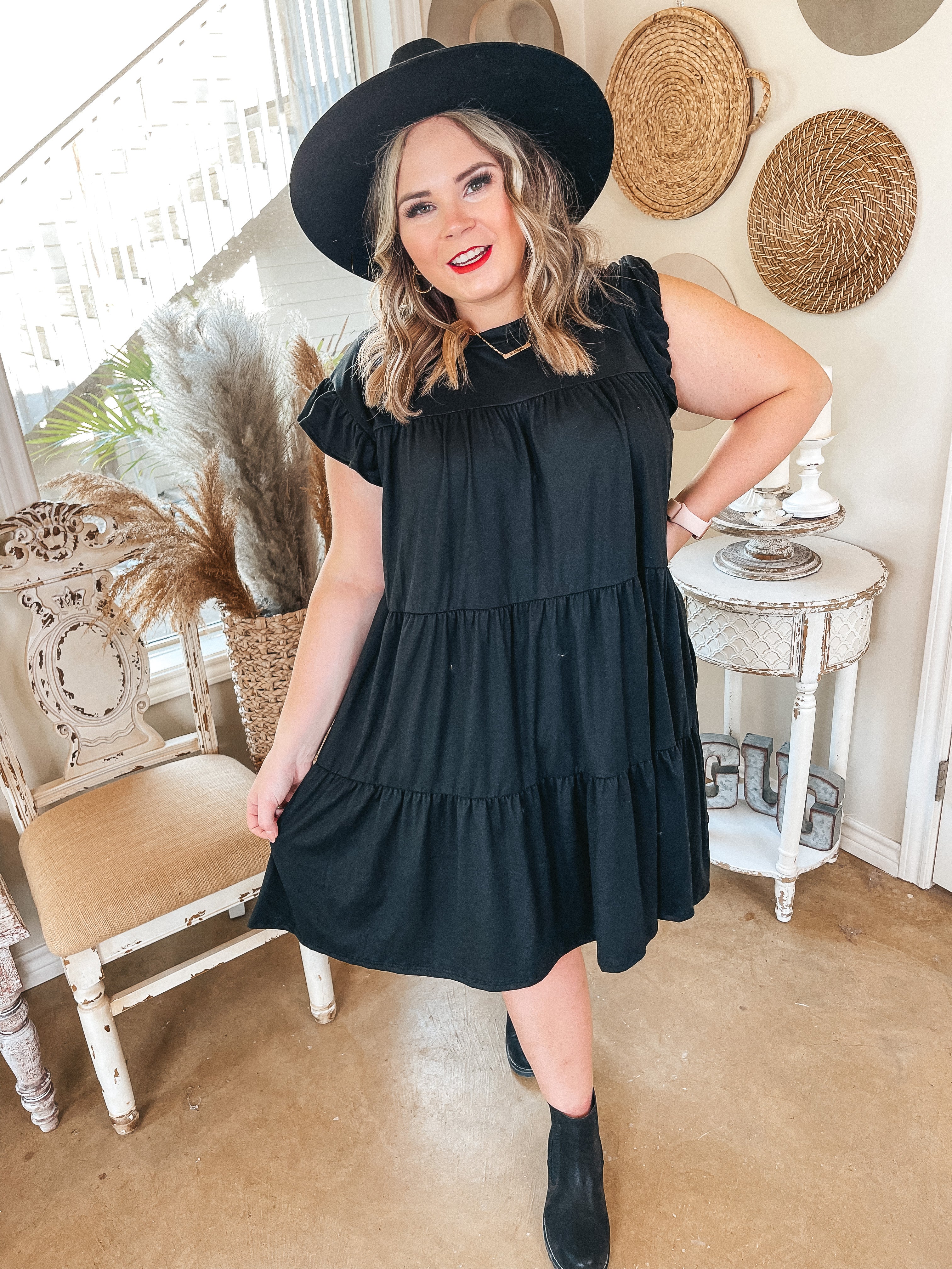 Premium Black Ruffle Tiered Dress - Ultimate Flattering Fit for Every Body Type