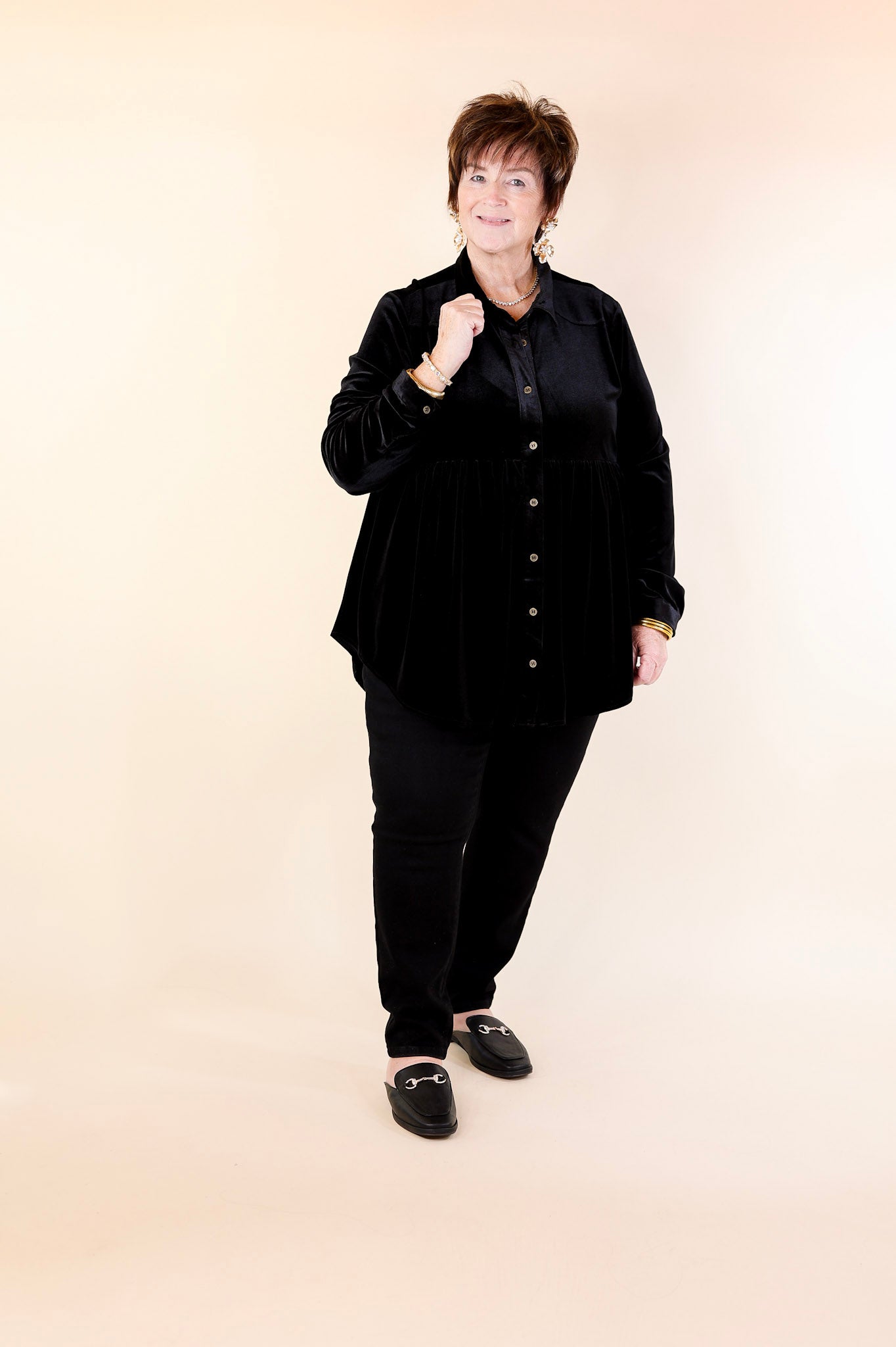 Premium Velvet Babydoll Tunic Top - Call Me Yours Black