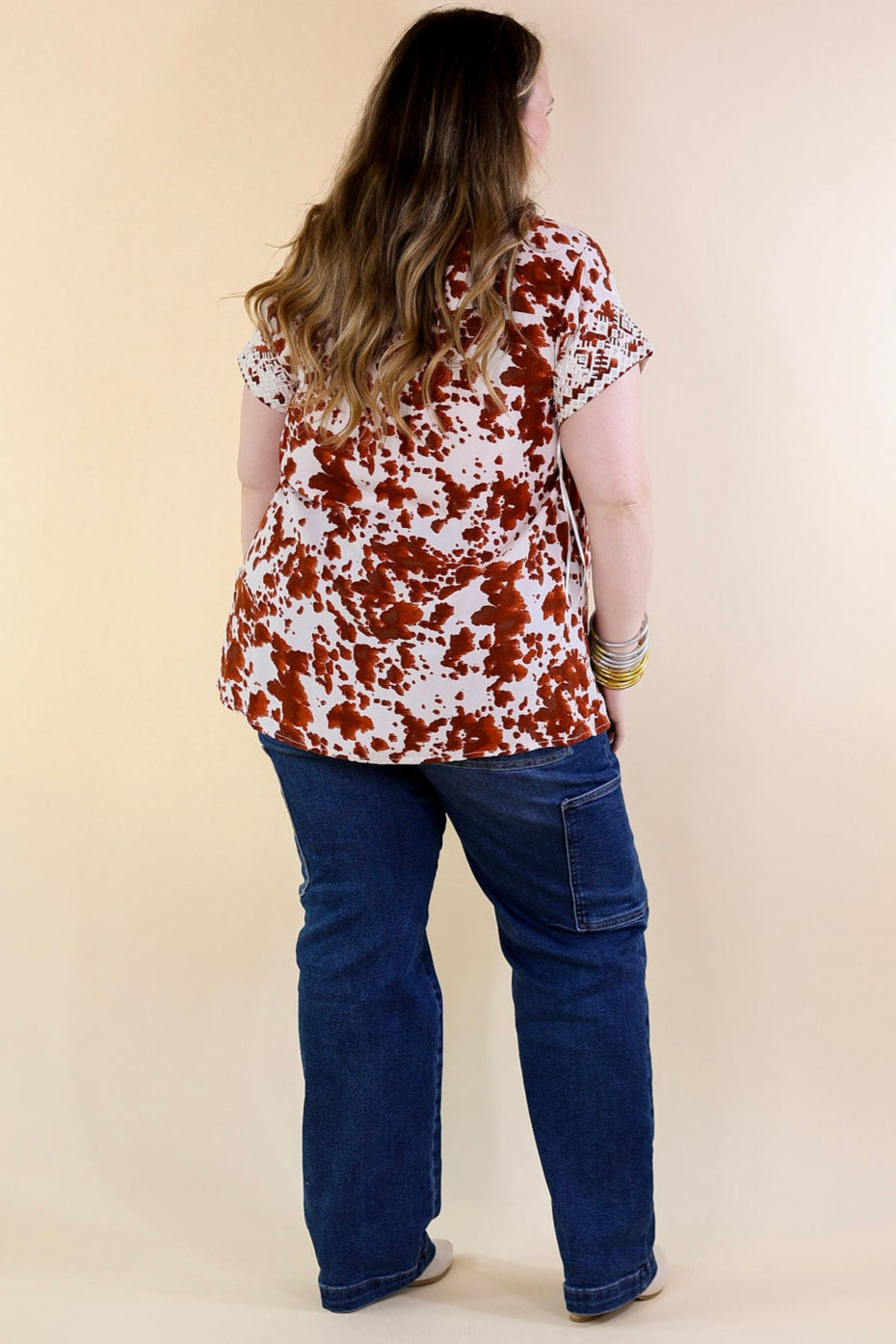 Premium Embroidered Applause Top – White & Rust Orange