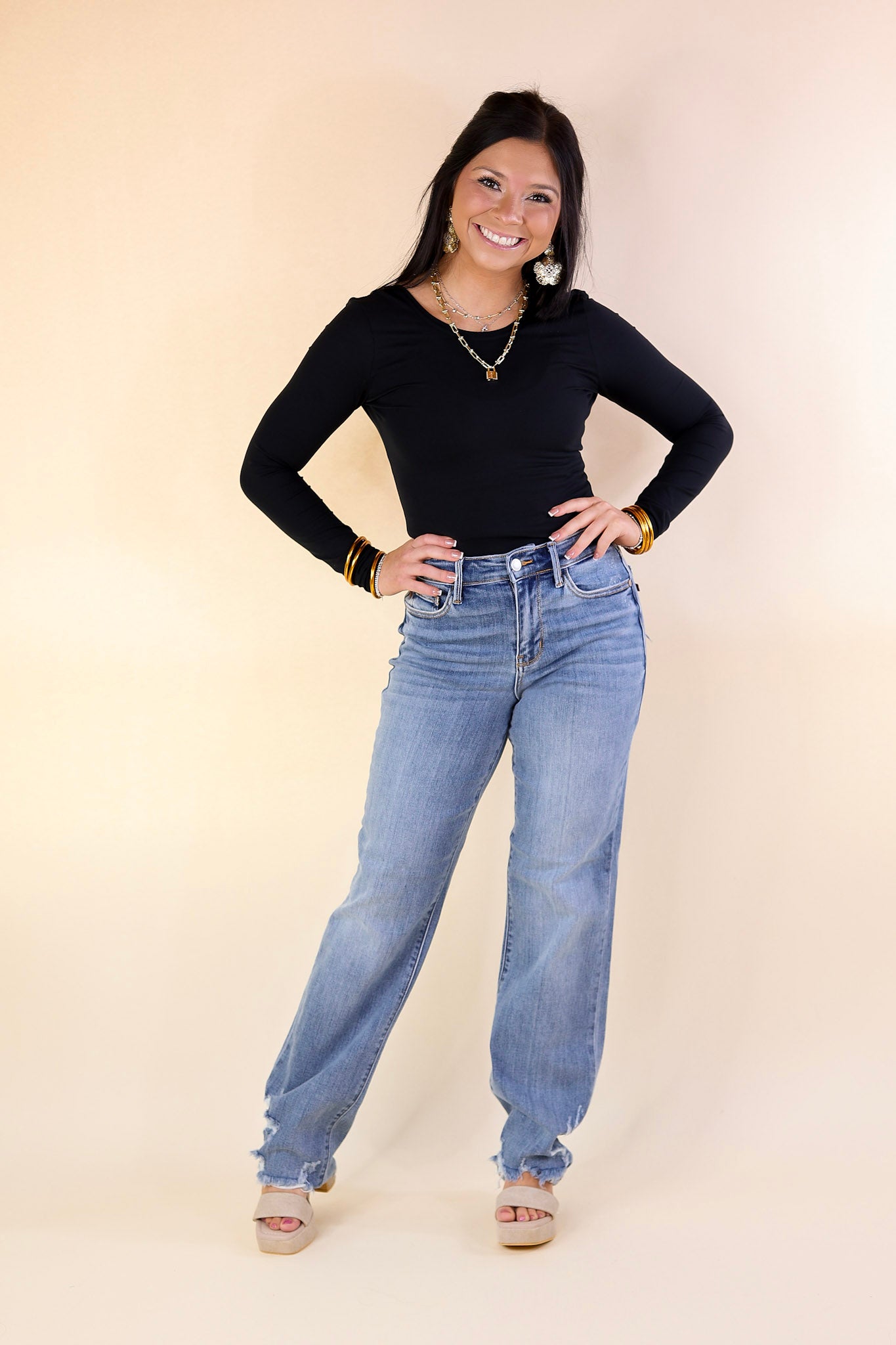 Judy Blue | Premium High Waisted Straight Leg Jeans with Destroyed Hem - Ultimate Comfort for Weekend Adventures