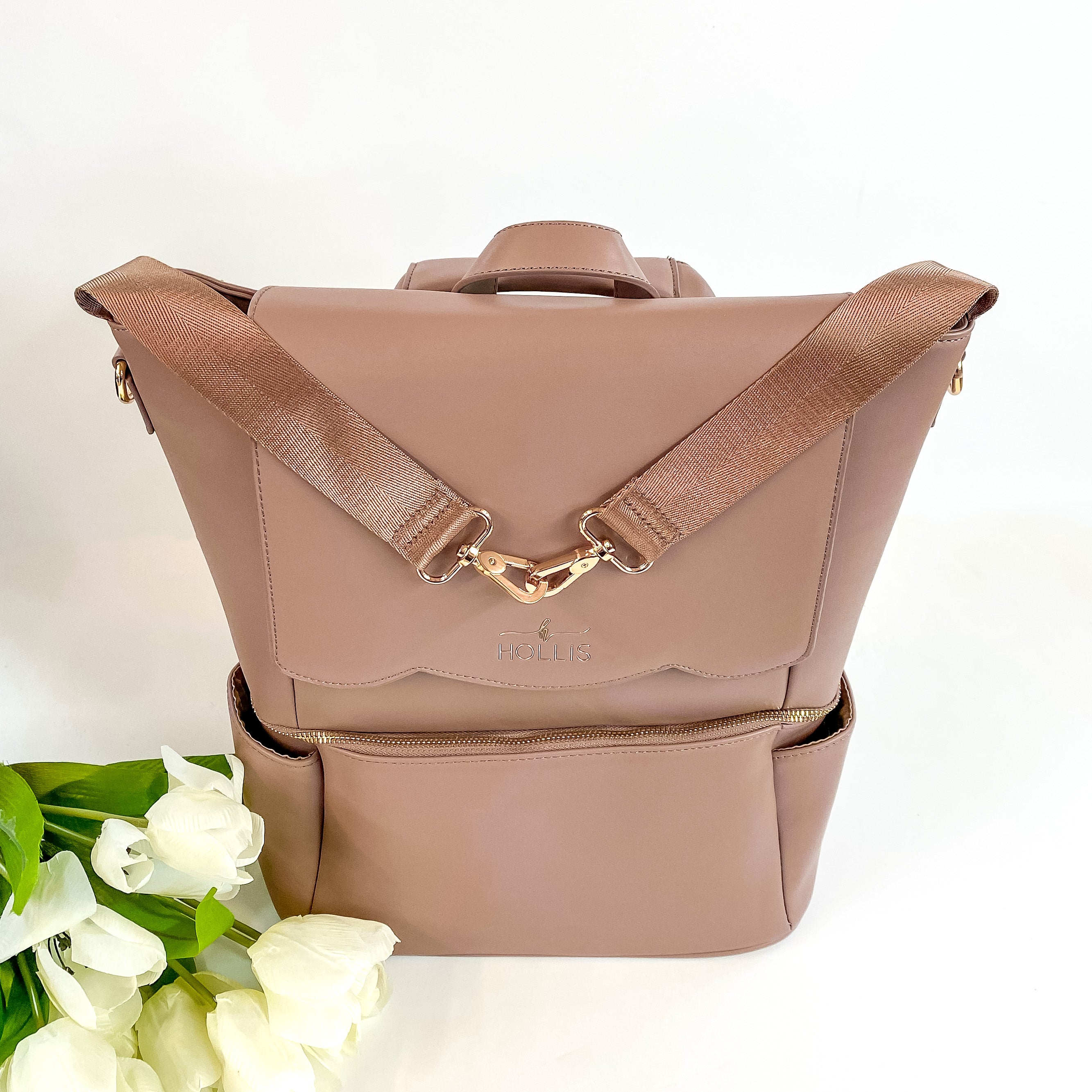 Hollis Premium Diaper Bag | Mocha Faux Leather | Ultimate Organization