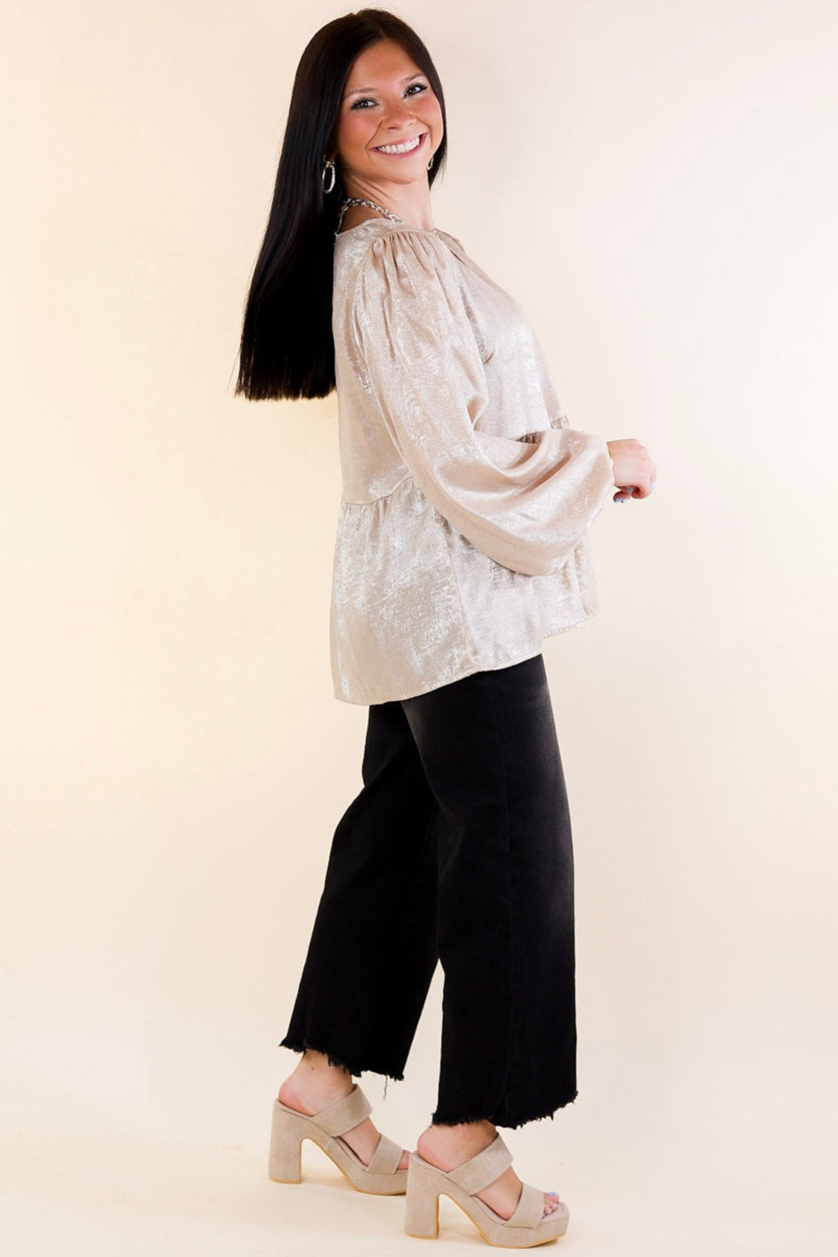 Premium Metallic V-Neck Peplum Top - Ultimate Fall Fashion