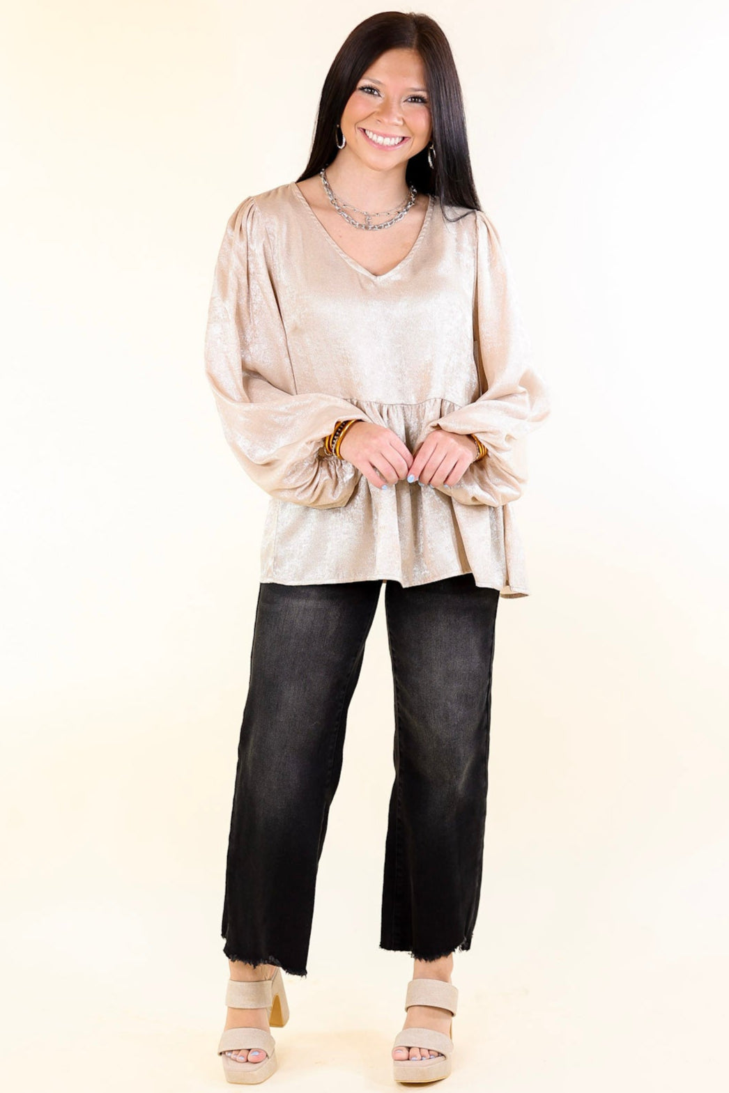 Premium Metallic V-Neck Peplum Top - Ultimate Fall Fashion