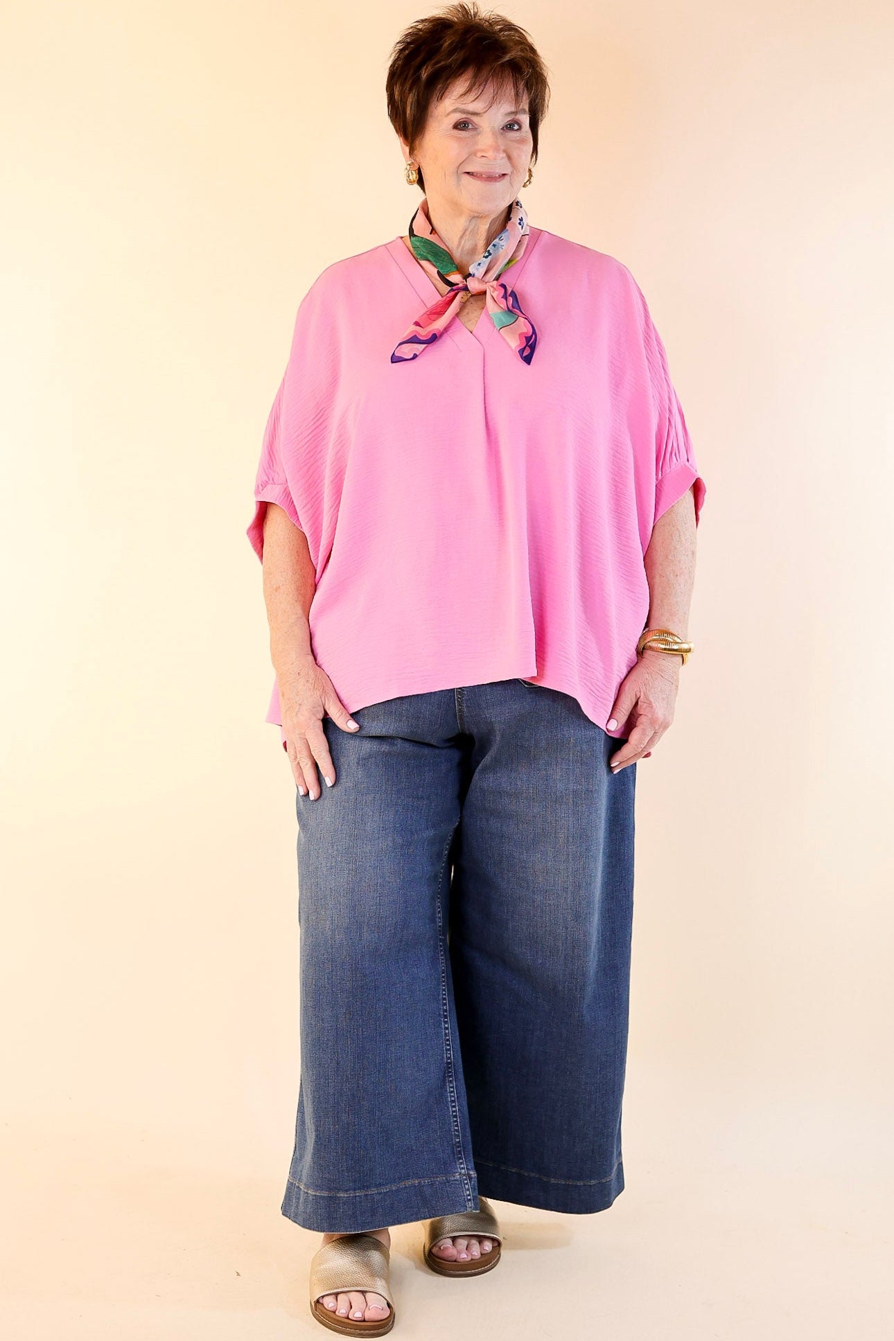 Premium V-Neck Blouse: Candy Pink Half-Sleeve Essential