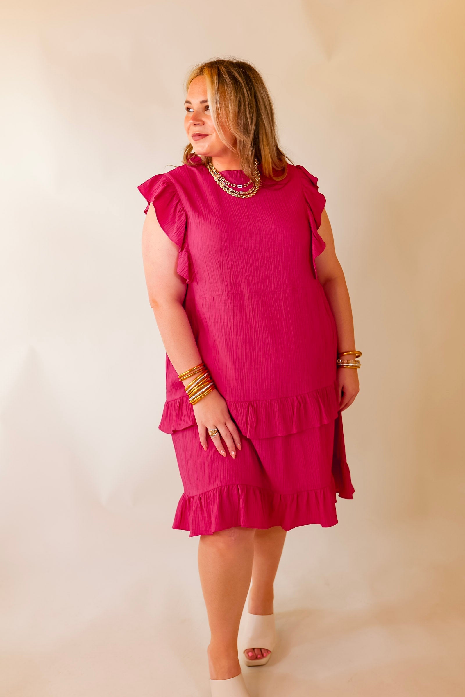 Ultimate Dreaming Bigger Ruffle Midi Dress - Pink Elegance