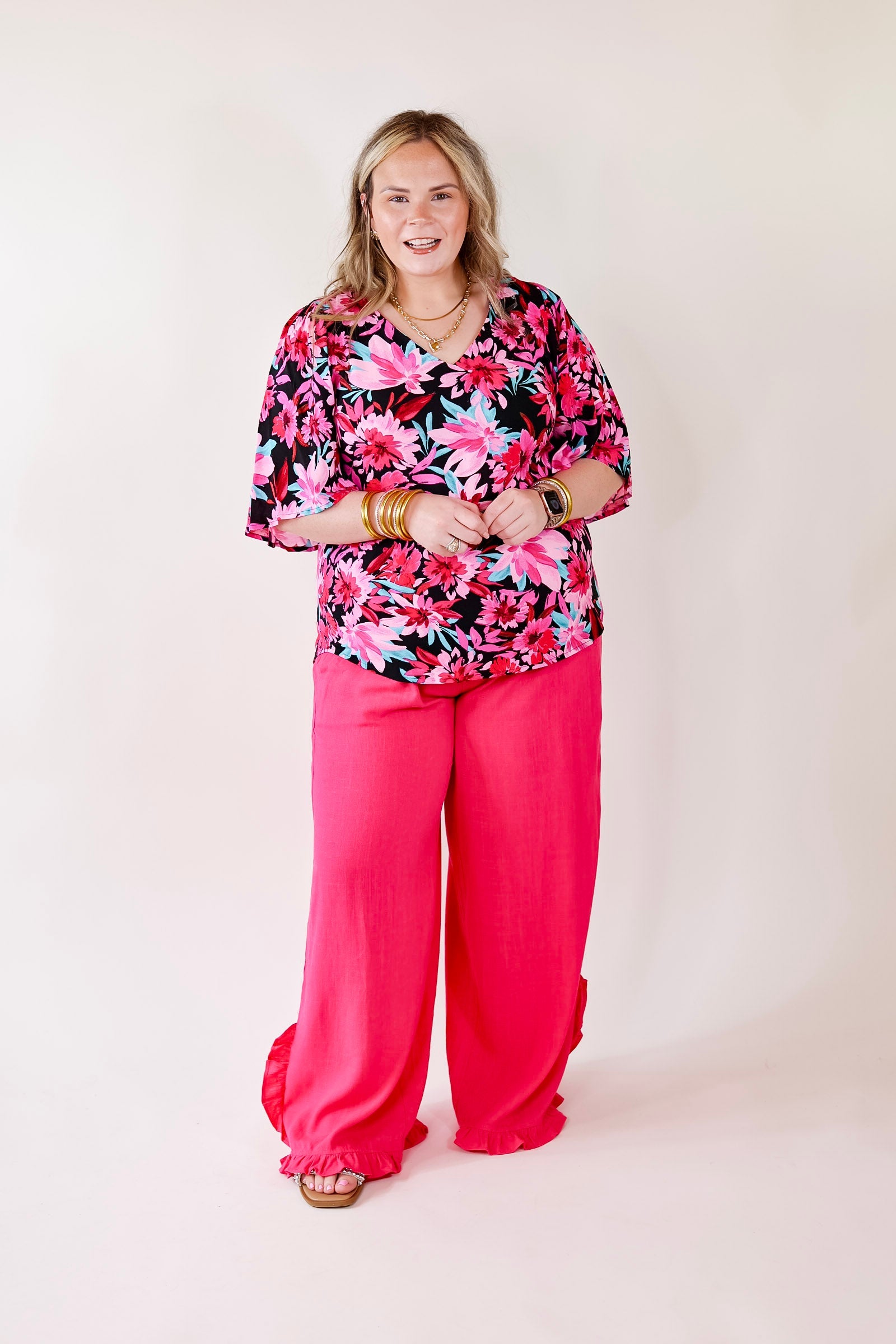 Premium Black Floral V-Neck Blouse - Ultimate Style Upgrade