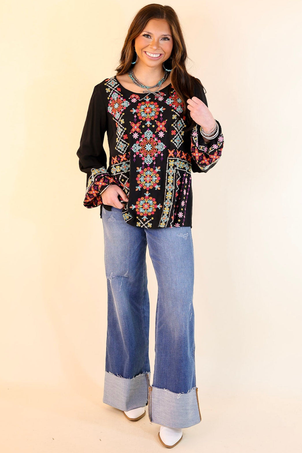 Premium Embroidered Long Sleeve Top - Wake Up Call Black