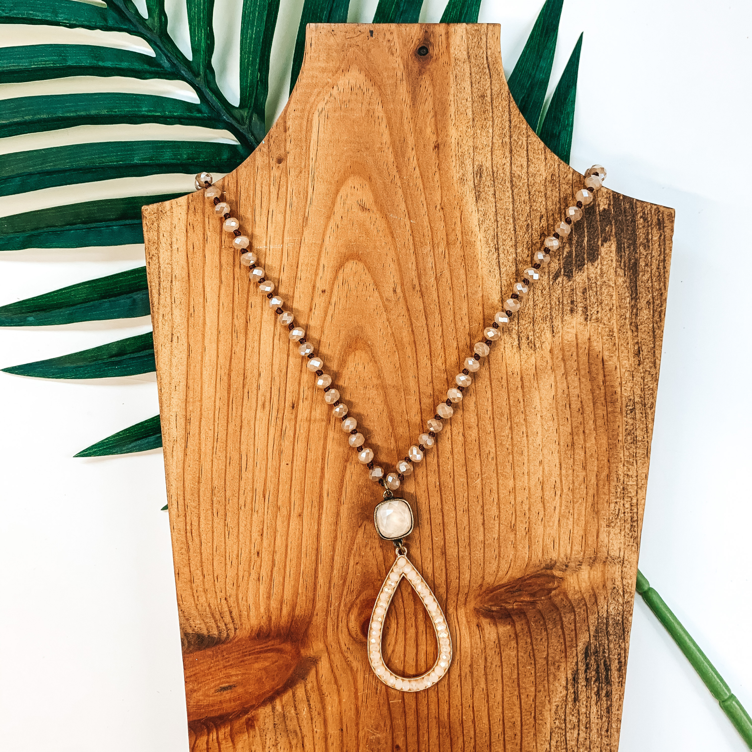 Premium Pink Panache Caramel Crystal Necklace | Elegant Beaded Teardrop Design