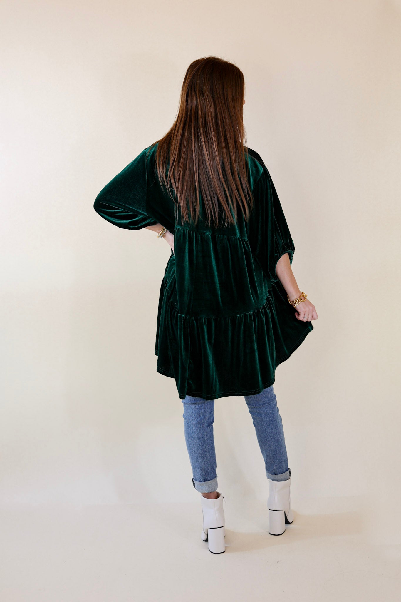 Premium Velvet Babydoll Tunic Top - Emerald Green | Love Link Collection