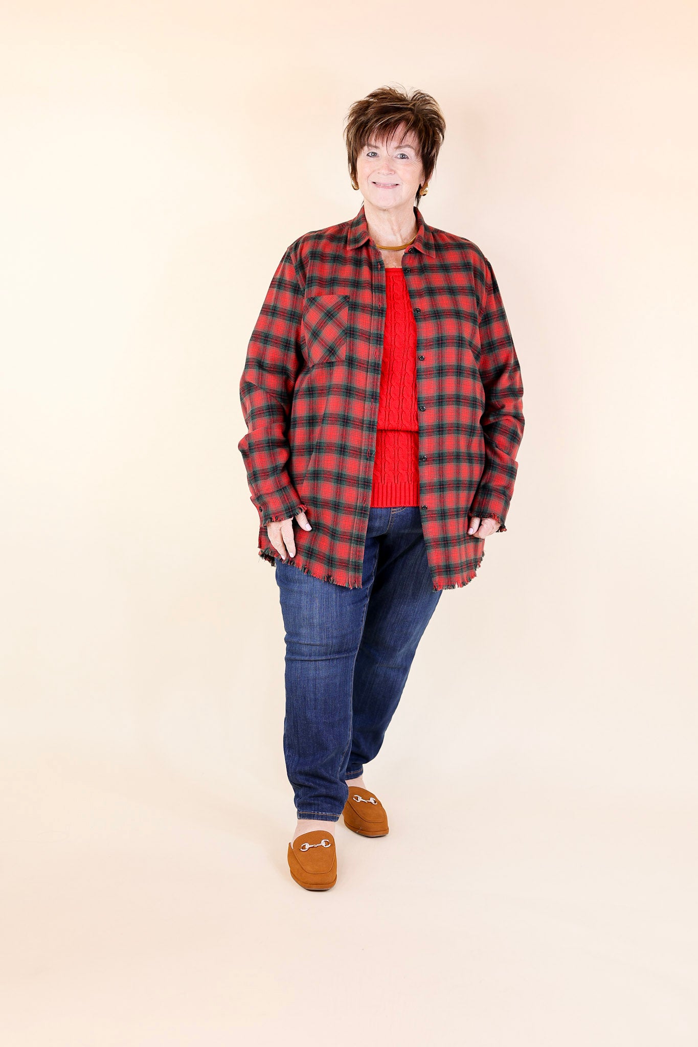 Premium Holiday Plaid Flannel Shirt - Red & Green Long Sleeve Button-Up