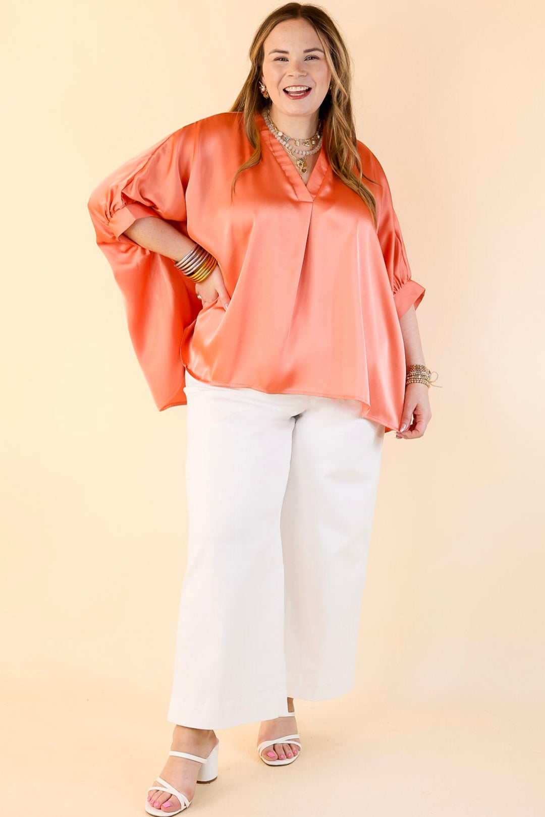 Premium Coral Orange Oversized Blouse - Effortless Chic for Every Occasion