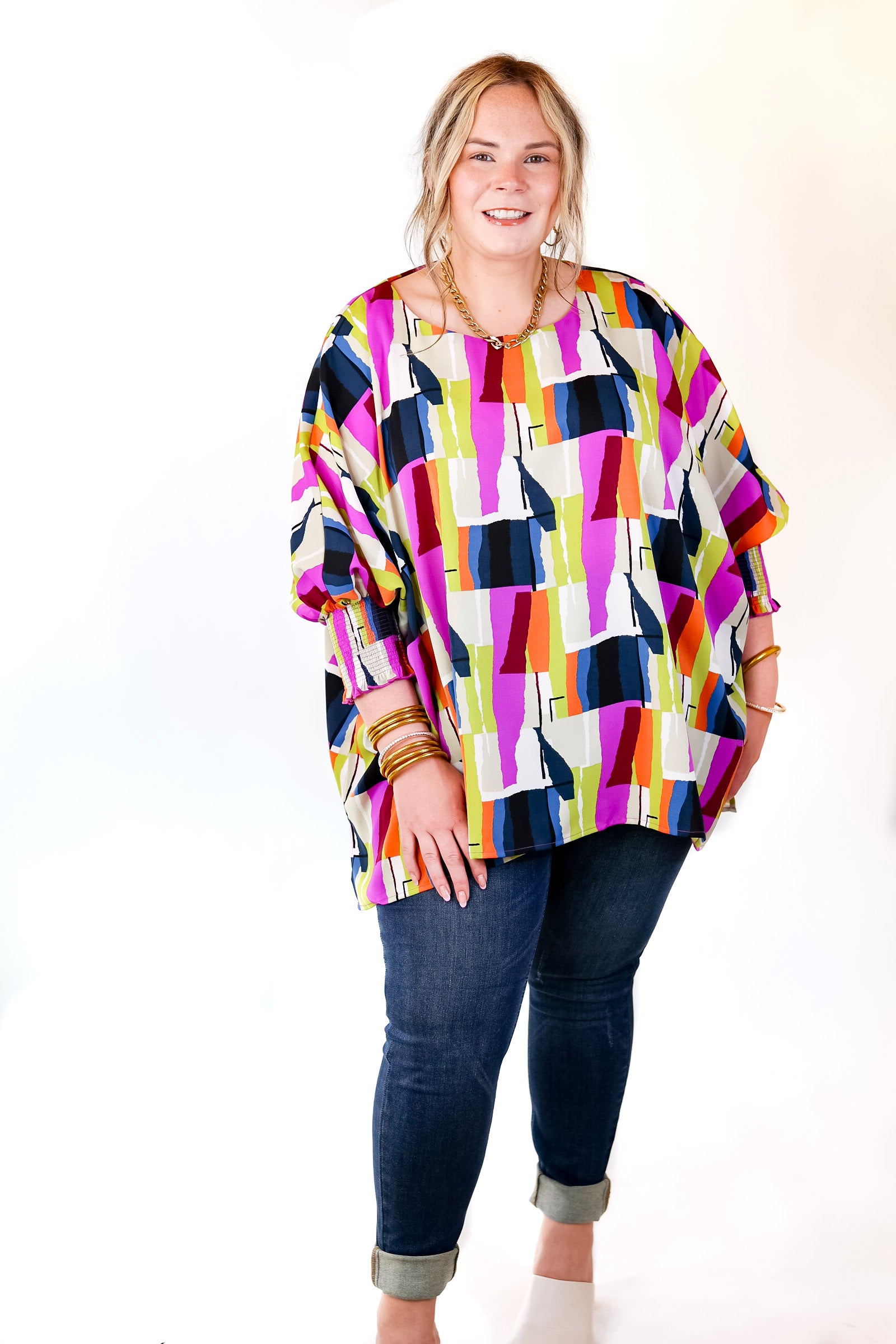 Premium Abstract Print Summer Top - Purple & Navy