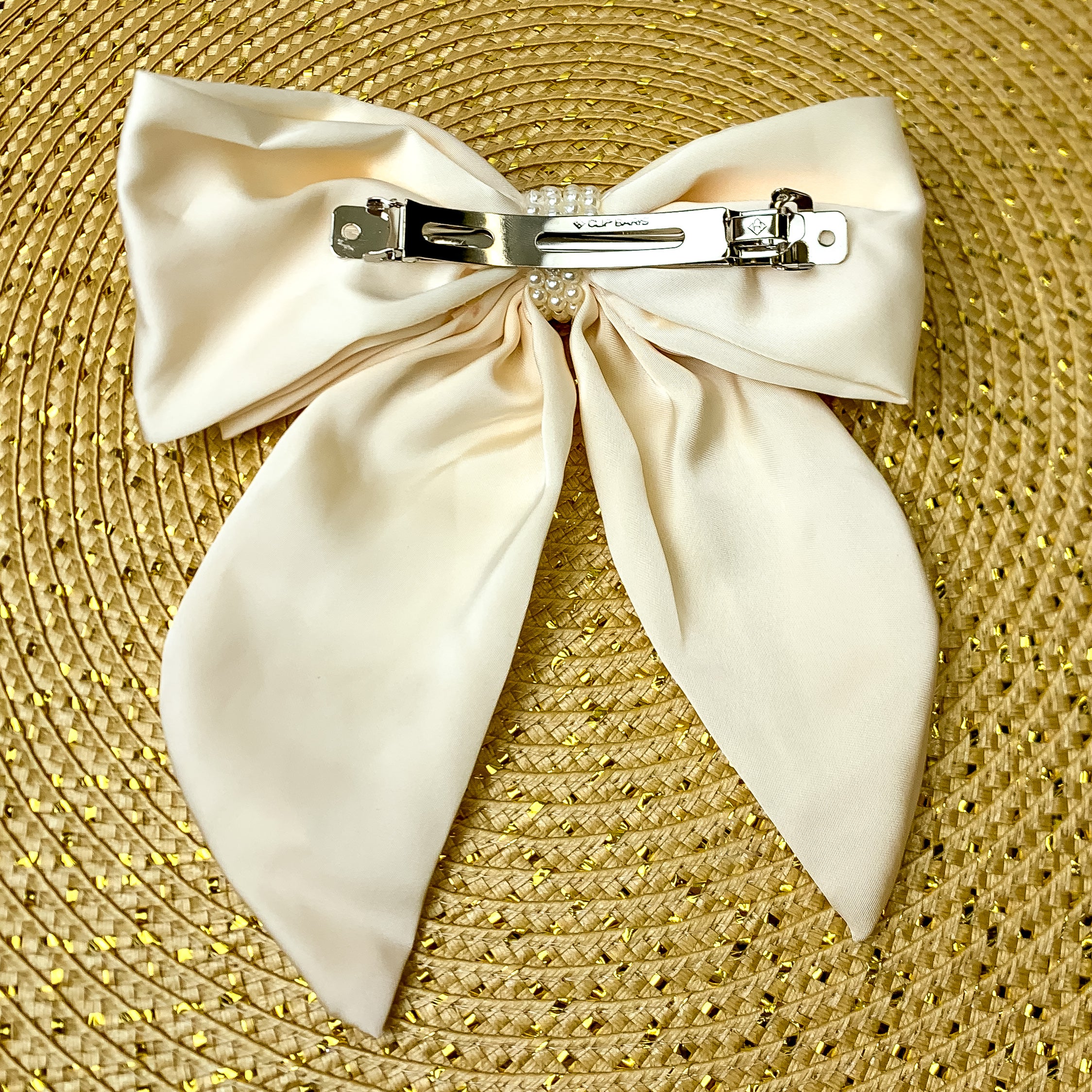 Premium Miss Me Ivory Layered Bow with Pearl Center – Timeless Elegance