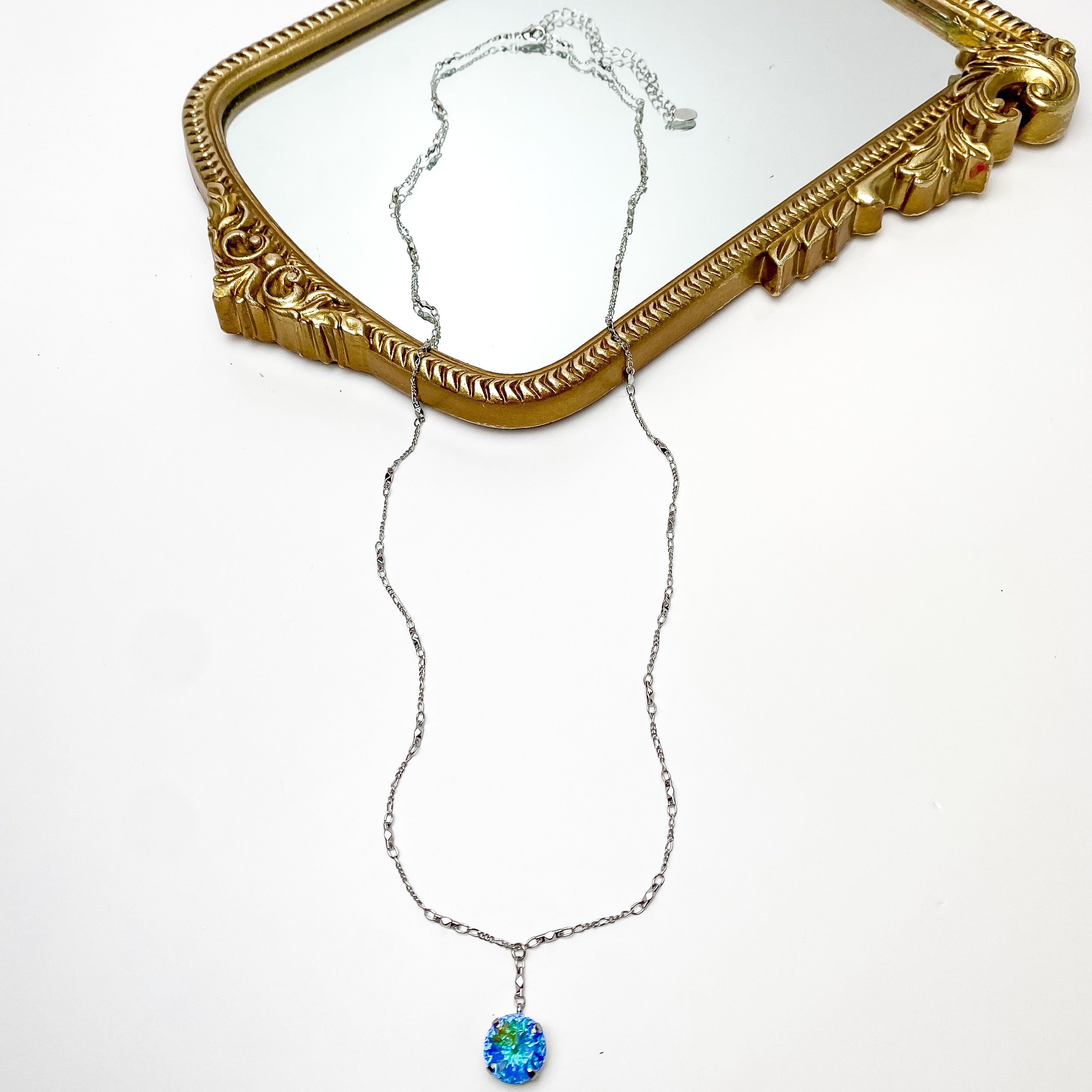Sorrelli Premium Nadine Crystal Pendant Necklace | Aurora Borealis & Palladium Silver Tone