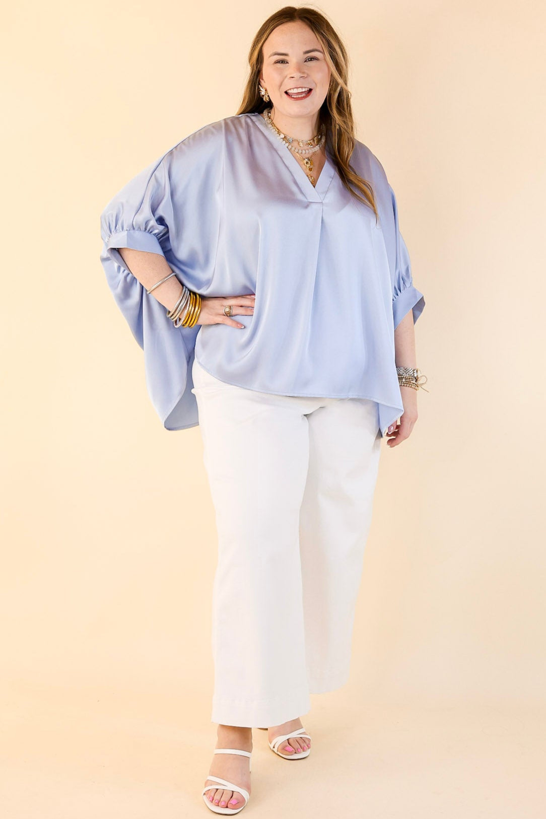 Ultimate Chic Light Blue Oversized Blouse – Half Sleeve Style